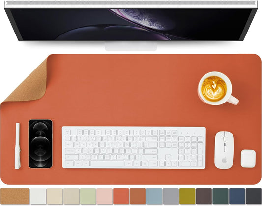 Cork Desk Mat - Dual-Sided Desk Pad for Office and Home - Desk Organization and Accessories - Ideal for Large Mouse Pad and Desk Mats on Top of Desks(Orange,80cmx 40cm)