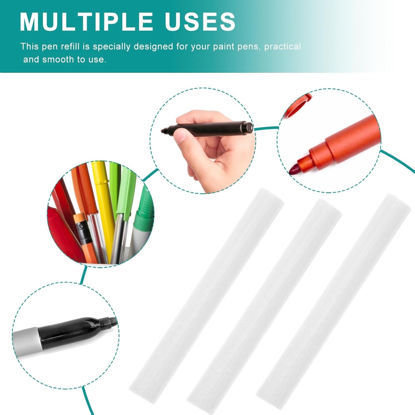 EXCEART 200 Pcs Marker Cotton Core Markers Marker Diy Refills Marking Pen Refill Multifunctional Paint Pen Refills Universal Paint Pen Refills White Pvc Eyeliner Student Filling