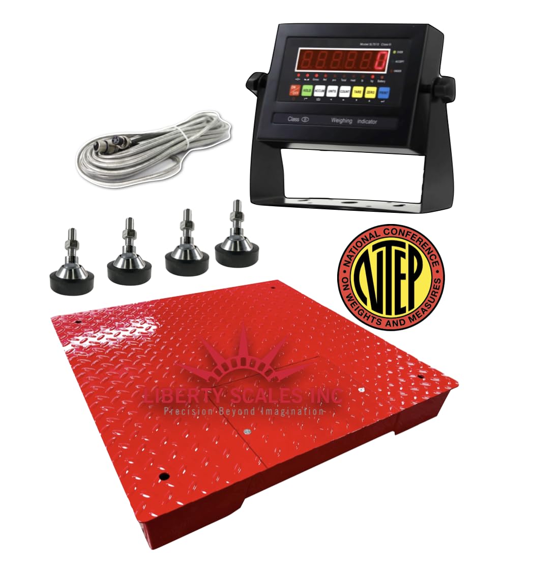 Liberty LS-800-3x3 NTEP Certified (Legal for Trade) Heavy Duty Industrial Floor Scale | 36" x 36" | Capacity of 1000 lbs x 0.2 lb Red