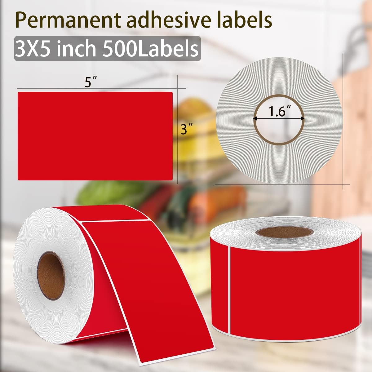 PARLAIM 3 X 5 Inch Rectangle Adhesive Color Coding Stickers,Red Square Colorful Inventory Stickers -500Per Dispenser Box (Red)