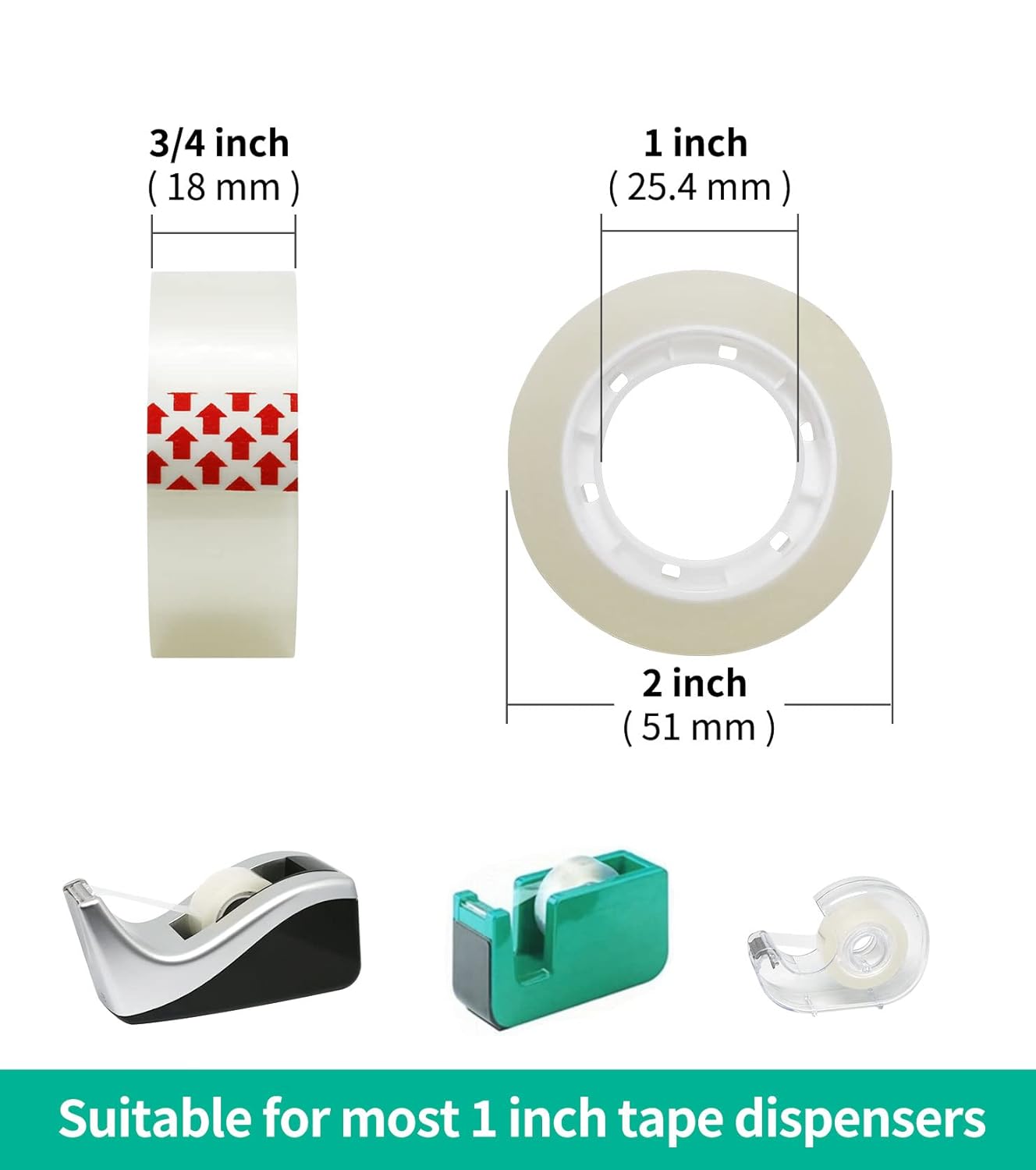 6 Rolls Transparent Tape Refills, Clear Tape Dispenser Refill Rolls, Glossy Gift Wrap Tapes for Office, School, Home, 3/4 x 1000 Inches