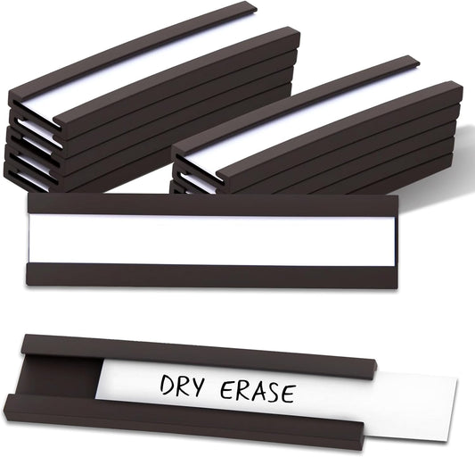 50 Pack Magnetic Label Holders, 'C' Channel Magnets Card Holders with Dry Erase Insert Label Card for Metal Racks and Shelves (0.5" x 2")
