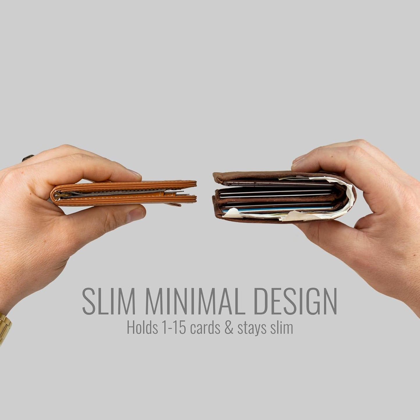 Kings Loot Wallet for Men | Minimalist Slim RFID Blocking Leather Design with Cash Pocket & Card Pull Strap | Holds 1-15 Cards | Stylish & Durable Wallets (Umber)