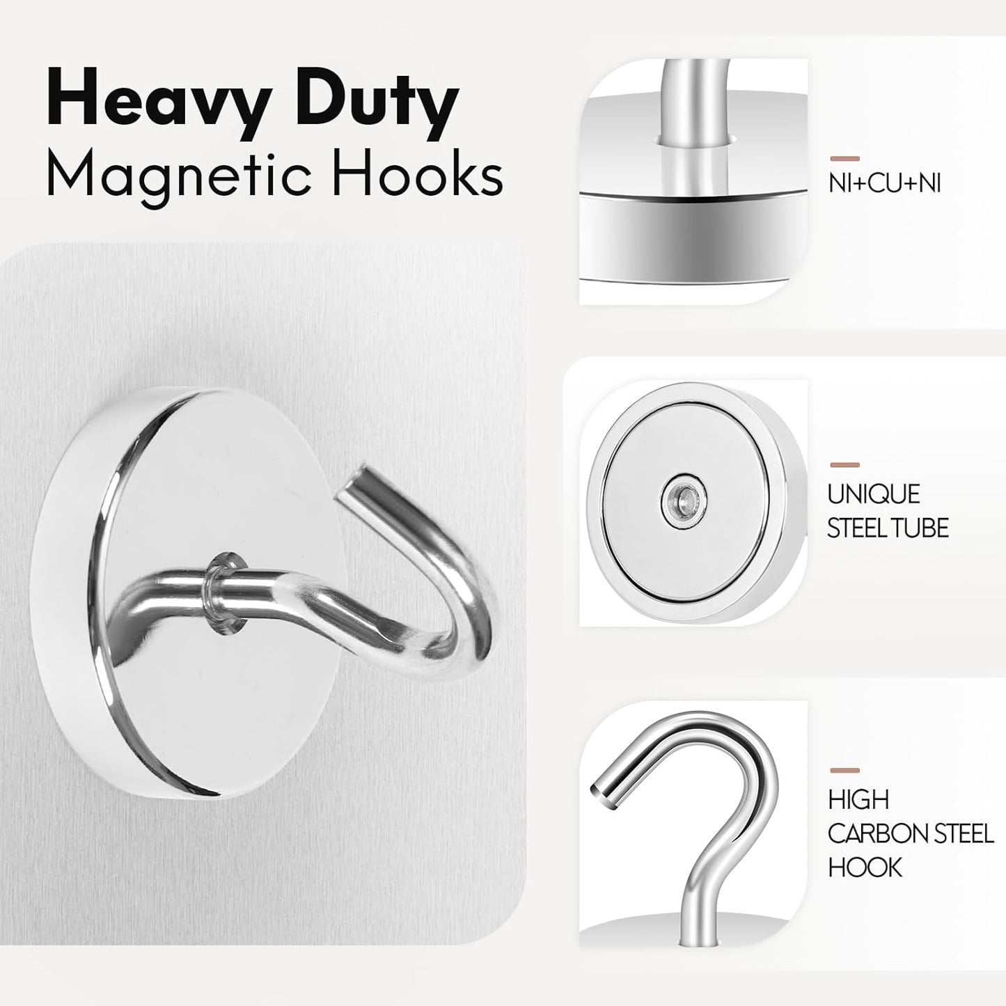 Neosmuk Magnetic Hooks, Heavy Duty 170lb+ Strong Magnets for Cruise Cabins, Ship Essentials, Large Metal Hooks for Hanging on Fridge(Silver,Pack of 4)