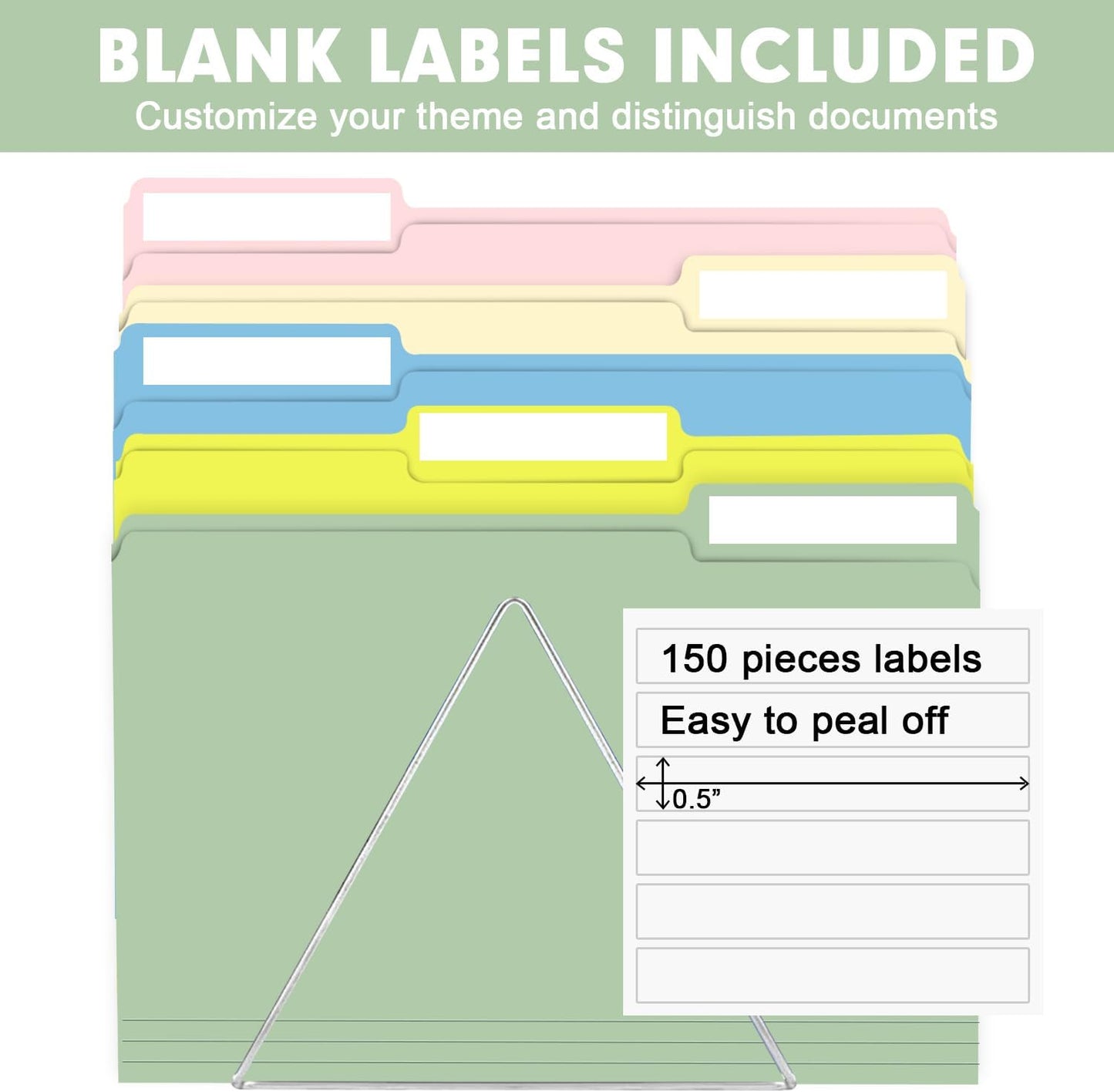 File Folder, RAZCC 150 Pack Colored File Folders, 1/3 Cut Tab File Folder Letter Size, Filing Folders with Tabs for Office School Business Use, Assorted 10 Colors