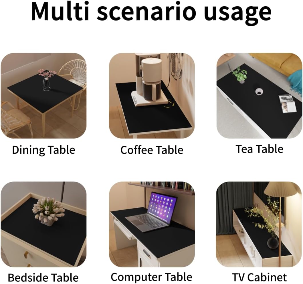 Leather Table Cover,1.8mm Thick,12x45 Inch Desk Cover,Dresser Cover Top,Dresser Protector Top,Dresser Cover,End Table Cover.(Black+Black,12x45)