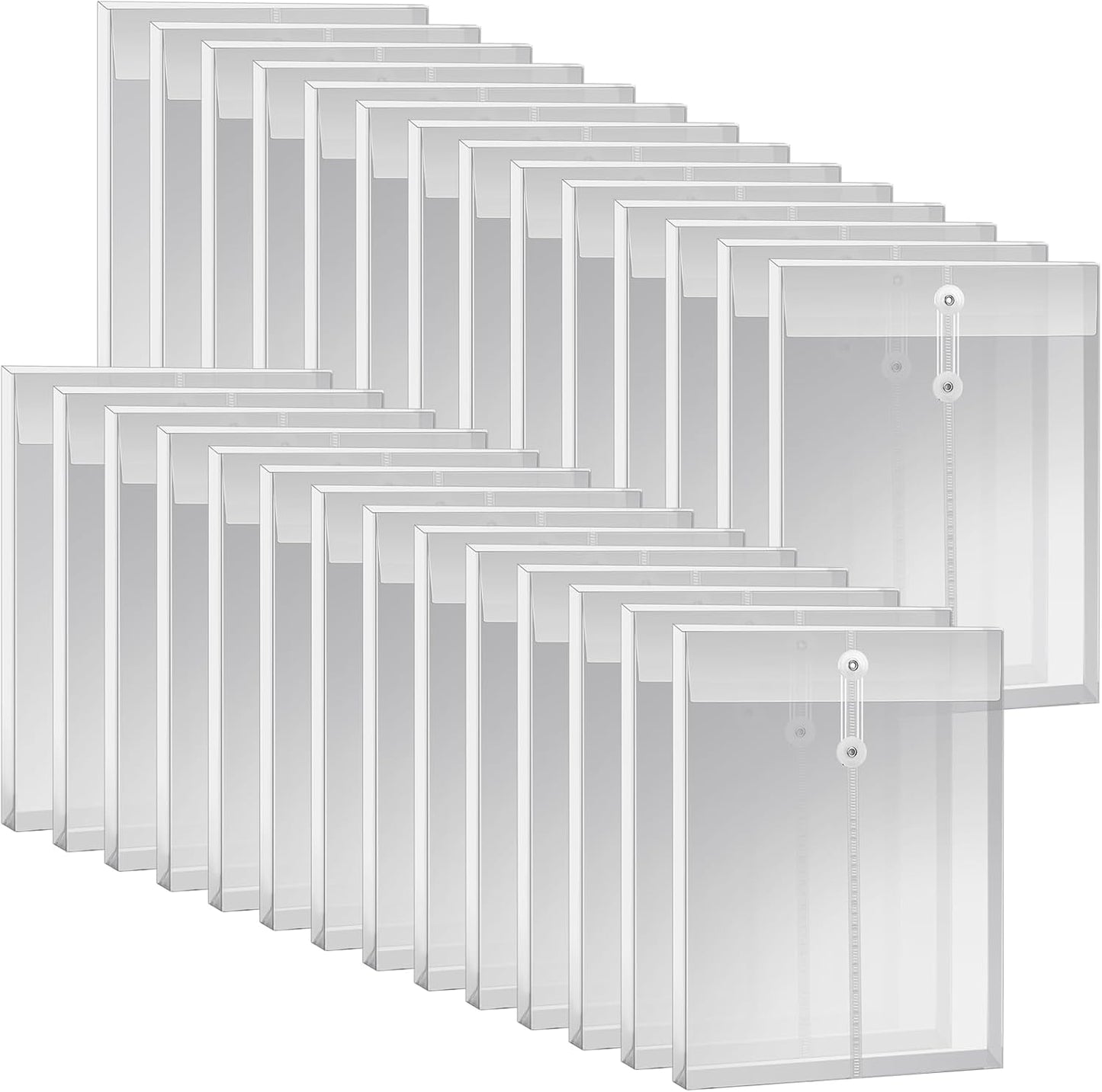 50 Pcs A4 Size Clear Plastic Poly Envelopes with String Closure, Expandable Files Document Folder, Reusable Large Capacity File Bag for School Office and Home(50 Pcs)