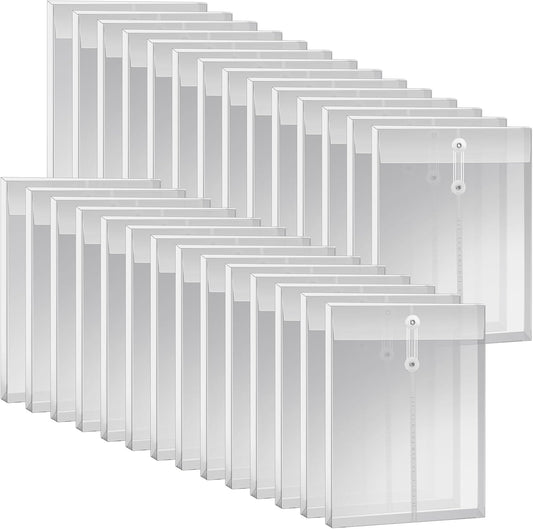 50 Pcs A4 Size Clear Plastic Poly Envelopes with String Closure, Expandable Files Document Folder, Reusable Large Capacity File Bag for School Office and Home(50 Pcs)