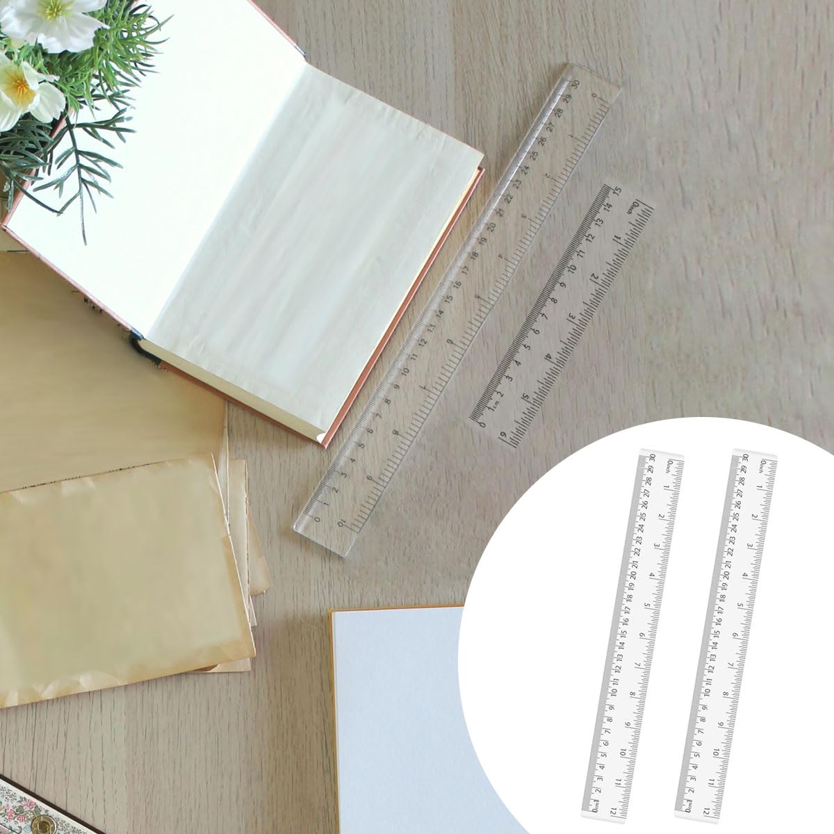 4 Pack Clear Plastic Straight Rulers, Clear Ruler Bulk, Transparent Ruler with Centimeters and Inches, for Class, Office (12 inch)