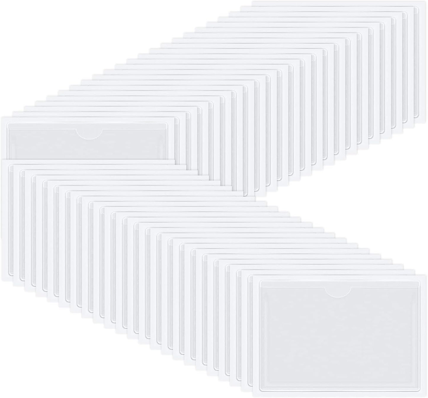 Chinco 50 Pack Clear Adhesive Pockets, Labels for Storage Bins, Plastic Self Adhesive Index Card Holder with Top Open for Organizing Bins Box Drawer(4.3 x 6.3 Inches)