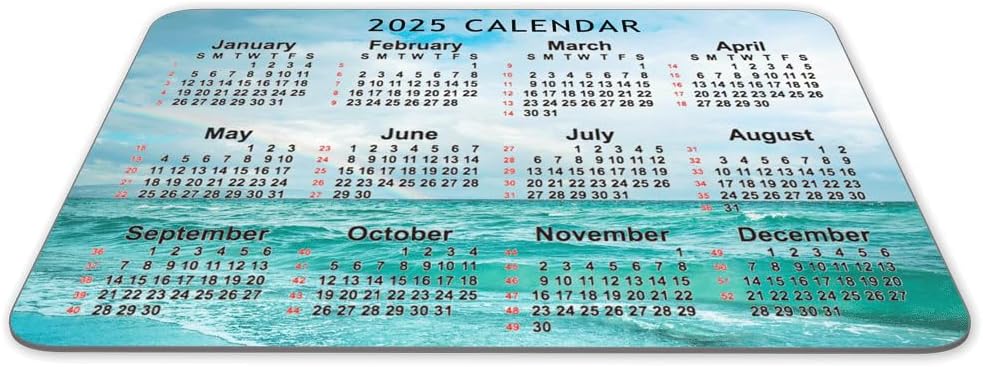 Calendar Mouse pad, 2025 Calendar Seawater Background Natural Rubber Quality Creative Gaming Mouse Pad Rectangle Mouse Personalized Desk Mouse Pad 9.5 inch x 7.9 inch