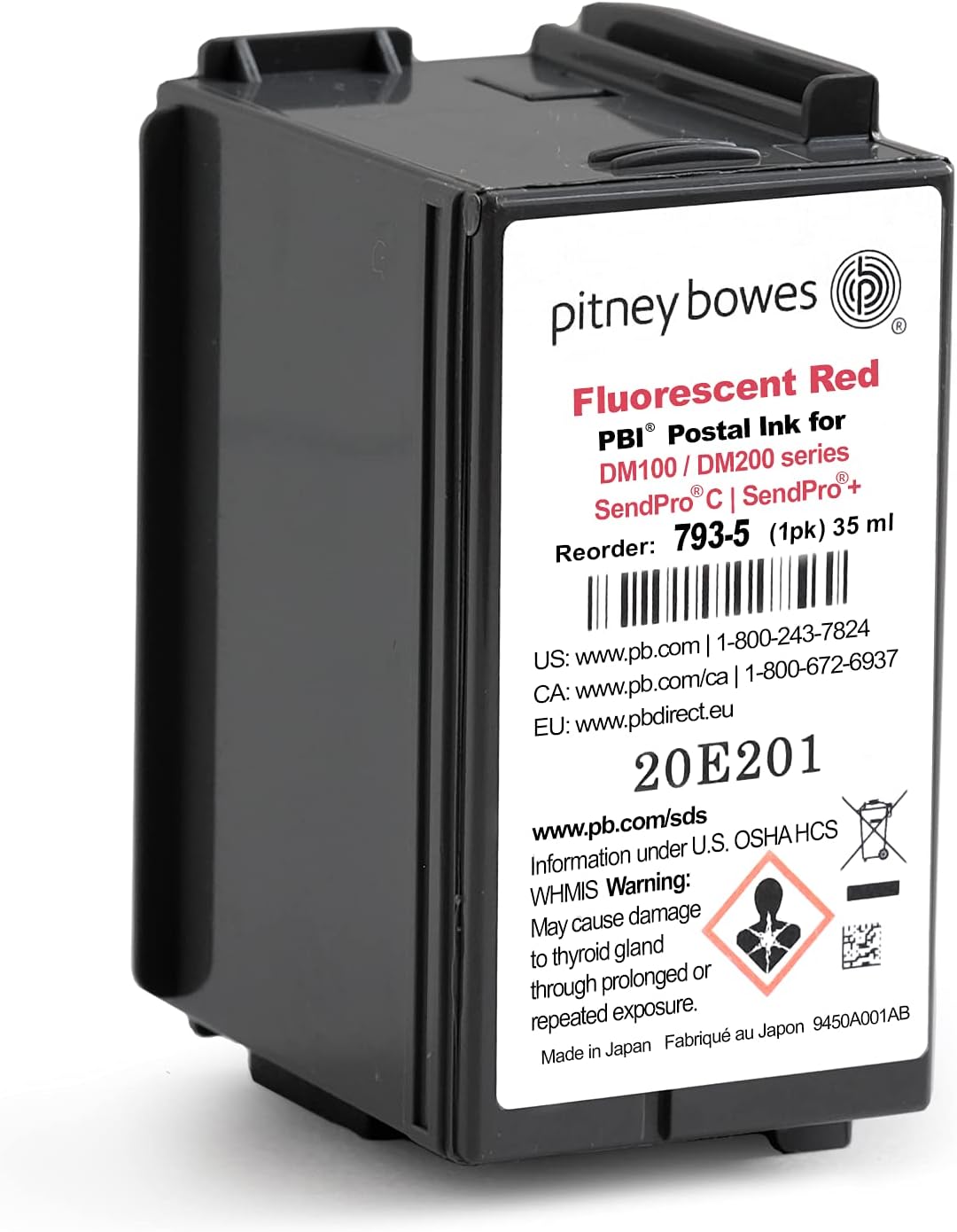 Pitney Bowes 793-5 Genuine Ink Cartridge for DM100, DM200 and SendPro C and SendPro+, Red Ink, 35 ml