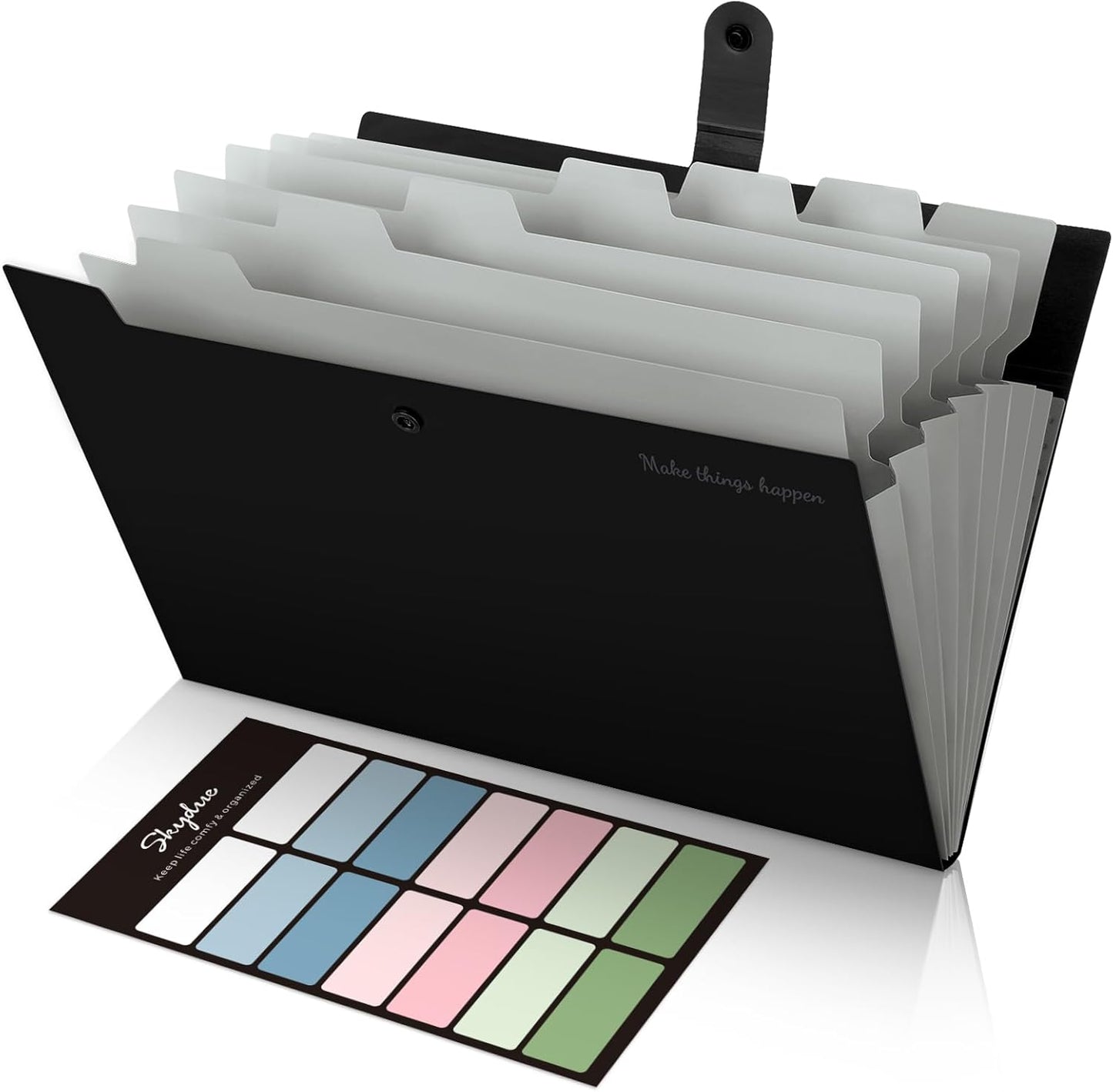 SKYDUE 8 Pockets Accordion File Organizer, Expanding File Folders, Portable Document Paper Organizer, A4 Letter Size, Snap Closure, Pack of 4