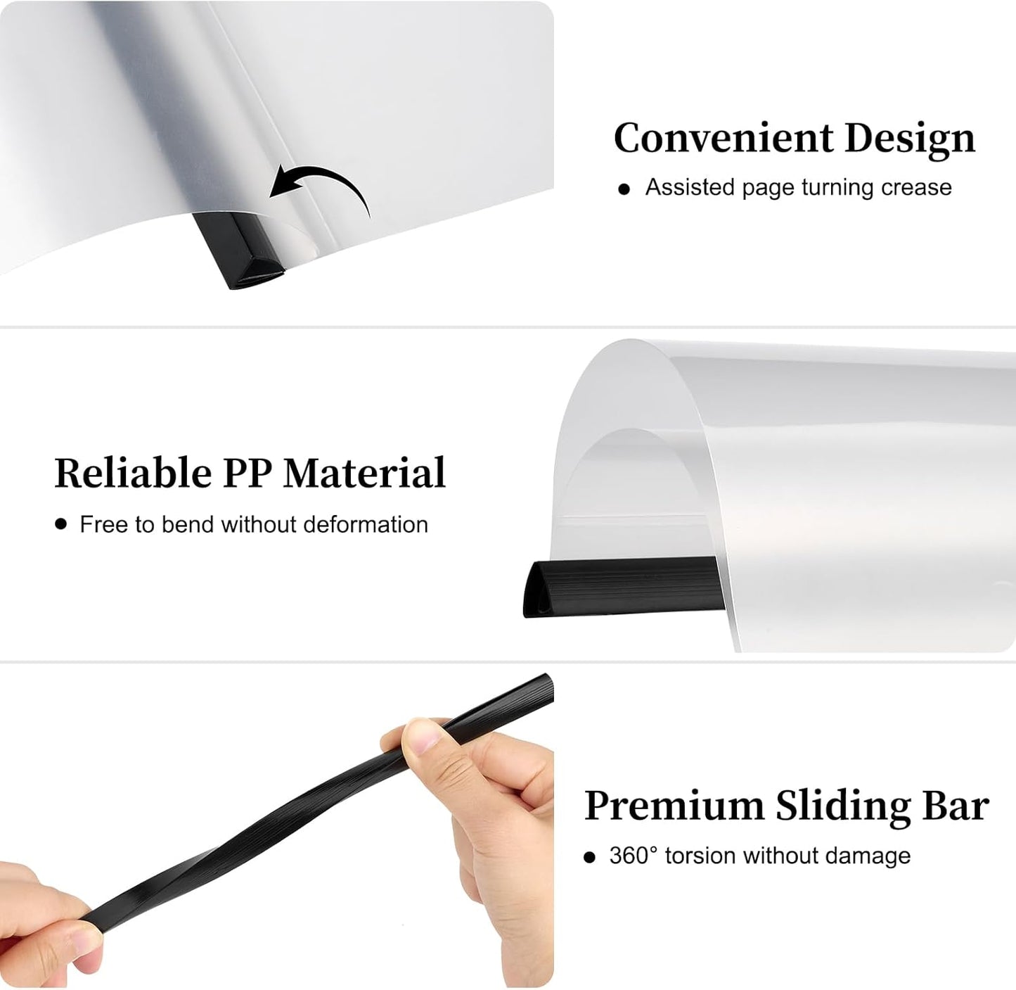 JOERSH 20Pcs Clear Report Covers with Sliding Bar, 40 Sheet Capacity Plastic Binder Paper Protector, Report Folders with Clear Cover for Resume File Documents, Black