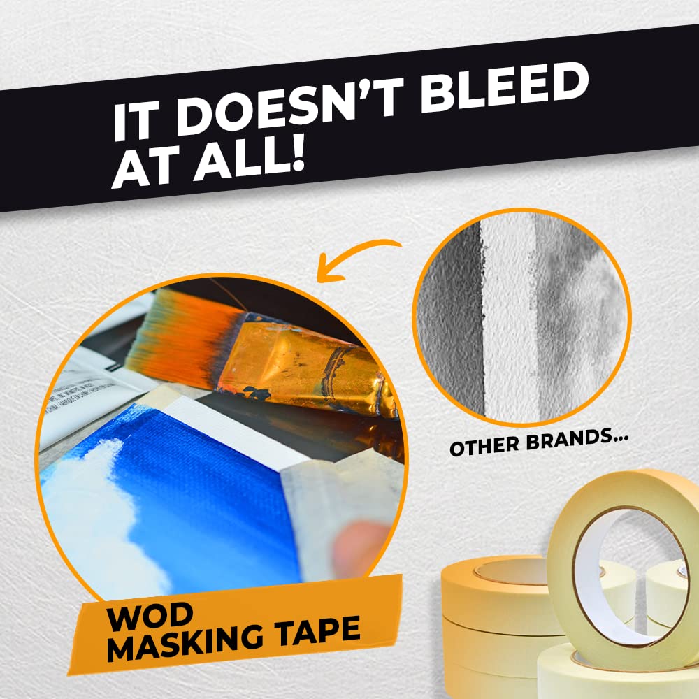 WOD MT5 Utility Grade Masking Tape, 3 inch x 60 yds. for Home or Office air-Dry Painting, Labeling, & Packing. Leaves no Residue