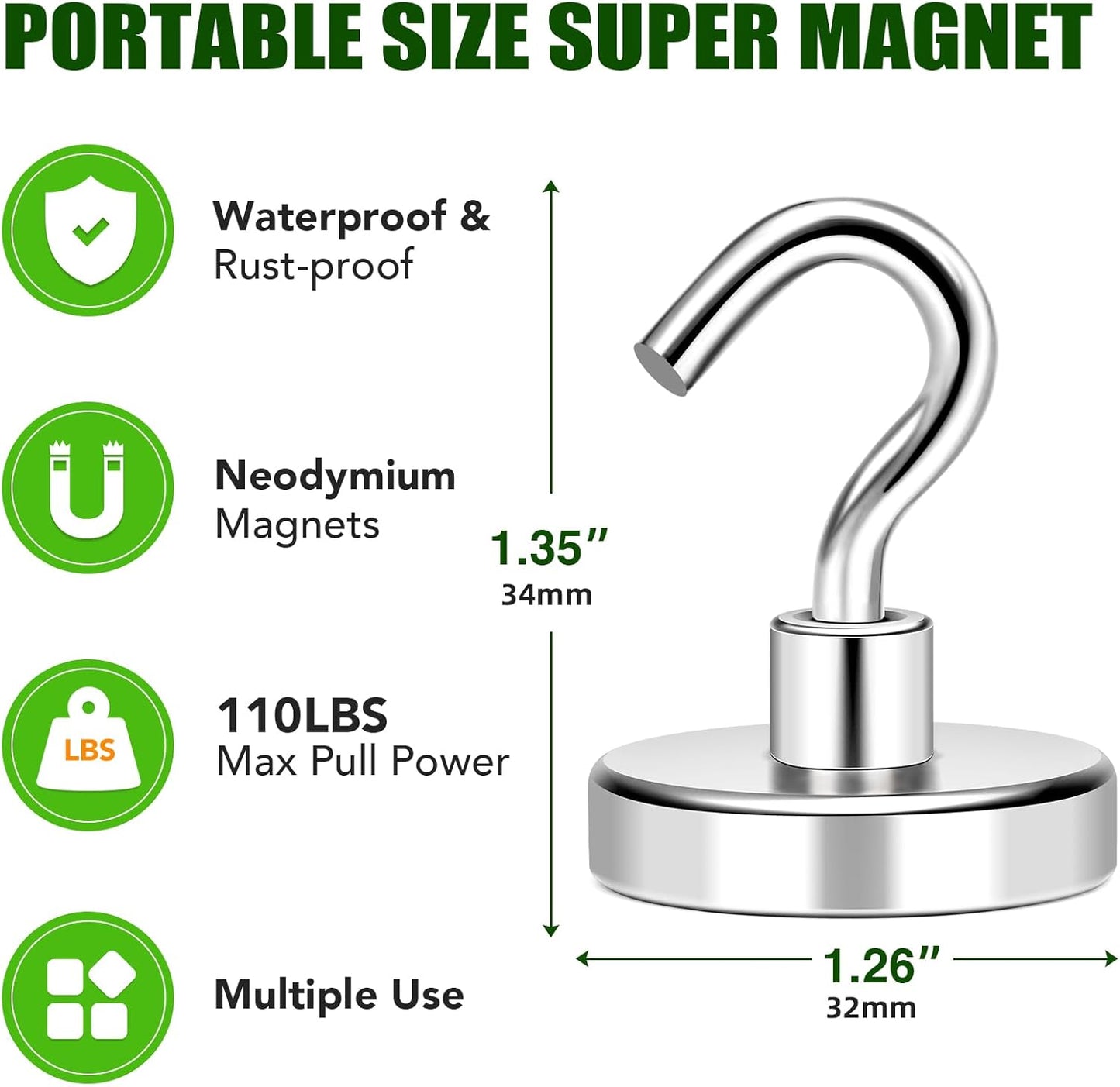 MIKEDE 20 Pack Magnetic Hooks, 110lbs Strong Magnets Hooks Heavy Duty, Extra Cruise Hook for Hanging, Industrial Metal Refrigerator Cabins, Fridge, Kitchen, Grill