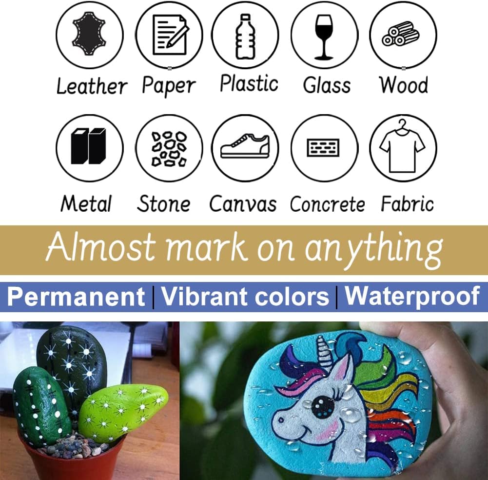 Paint Marker Pens - 24 Color Permanent Oil Based Markers, Medium Tip, Quick Dry and Waterproof Assorted Color Paint Pens for Metal, Wood, Plastic, Stone, Mugs, Canvas, Glass, Art Craft