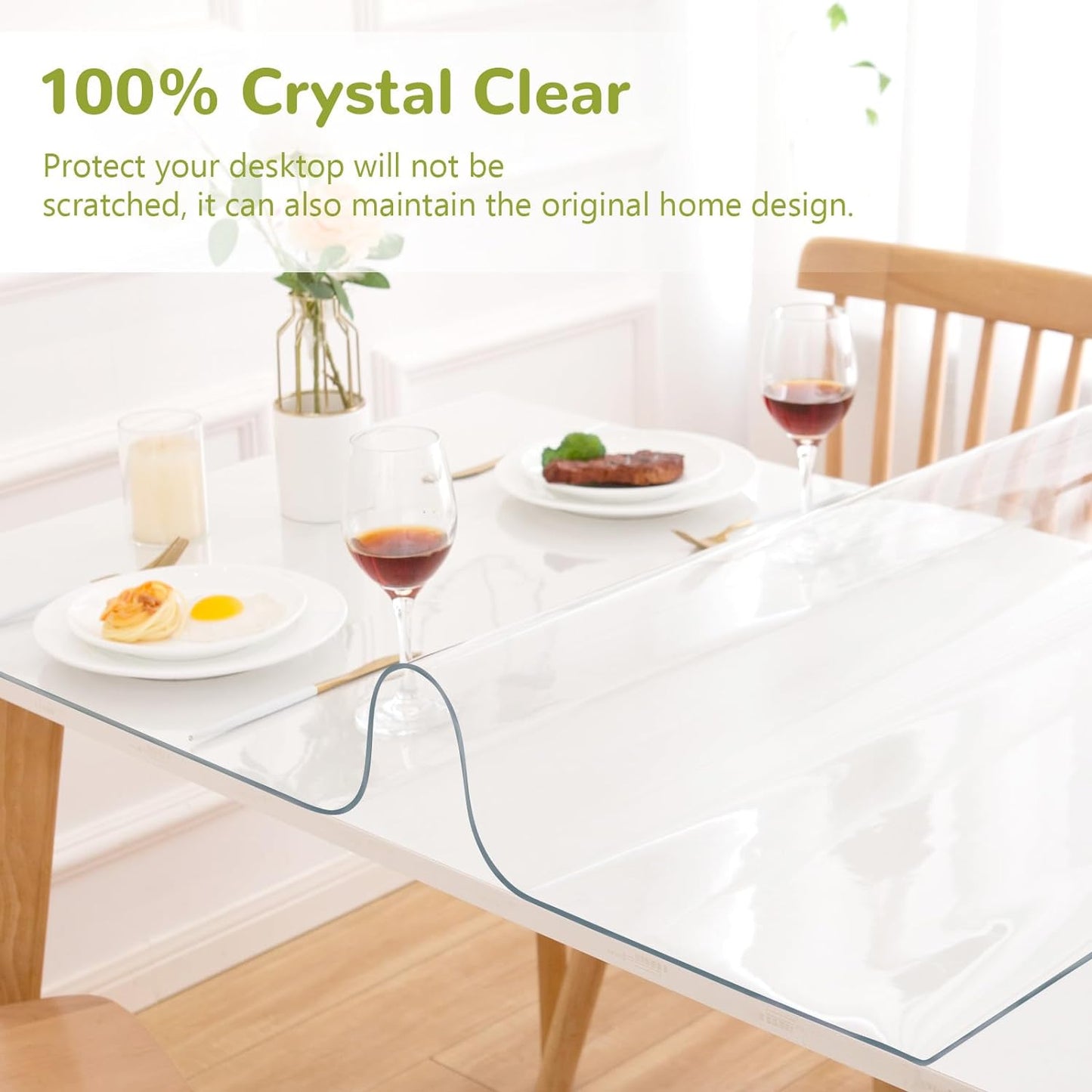 42 x 66 Inch Clear Table Cover Protector, Clear Table Protector for Dining Room Table, 1.5mm Plastic Table Cover, Waterproof Table Pad for Kitchen, Office