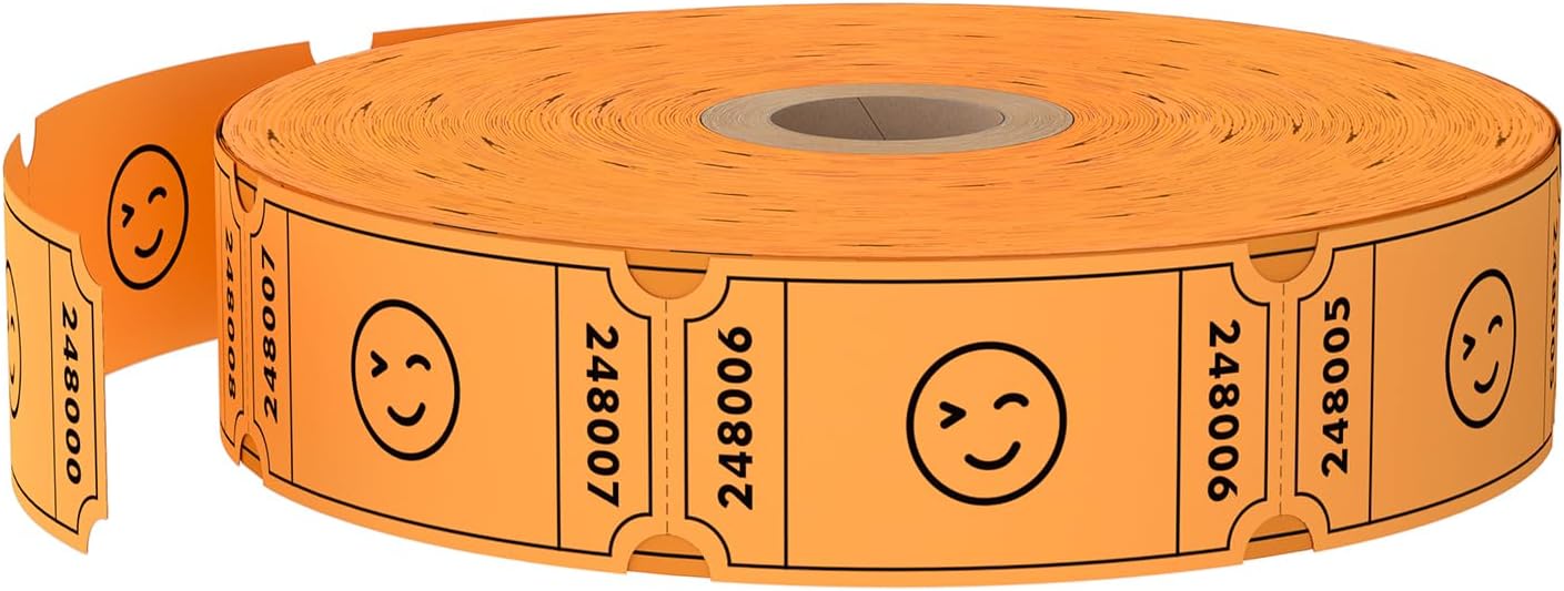 Methdic 1000 Smile Raffle Tickets Orange, Single Roll, Ticket for Events, Entry, Class Reward, Fundraiser & Prizes