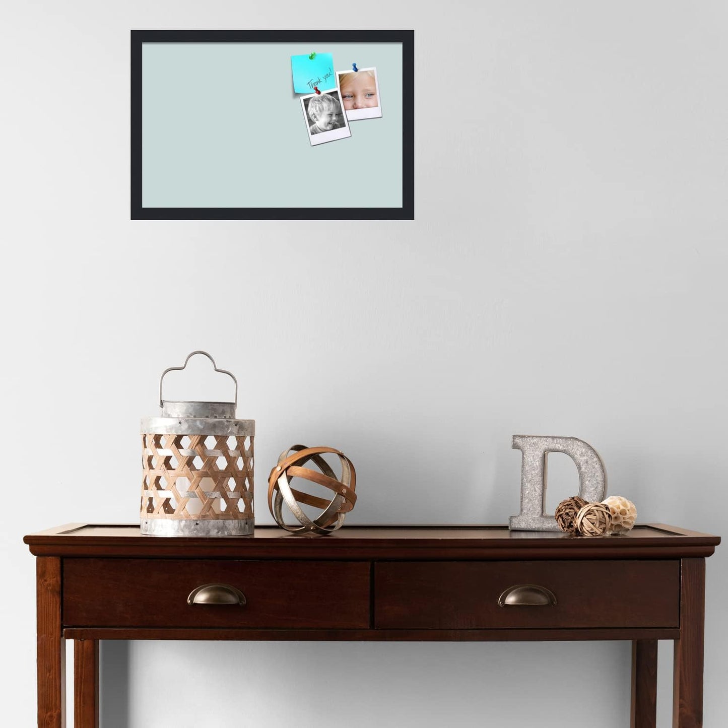 PinPix 22x14 Inch Cork Bulletin Board. This Decorative Framed Pin Board Comes with Soft Blue Design and a Satin Black Frame. Ideal for Home Office Decor or Message Board (PinPix-1814)