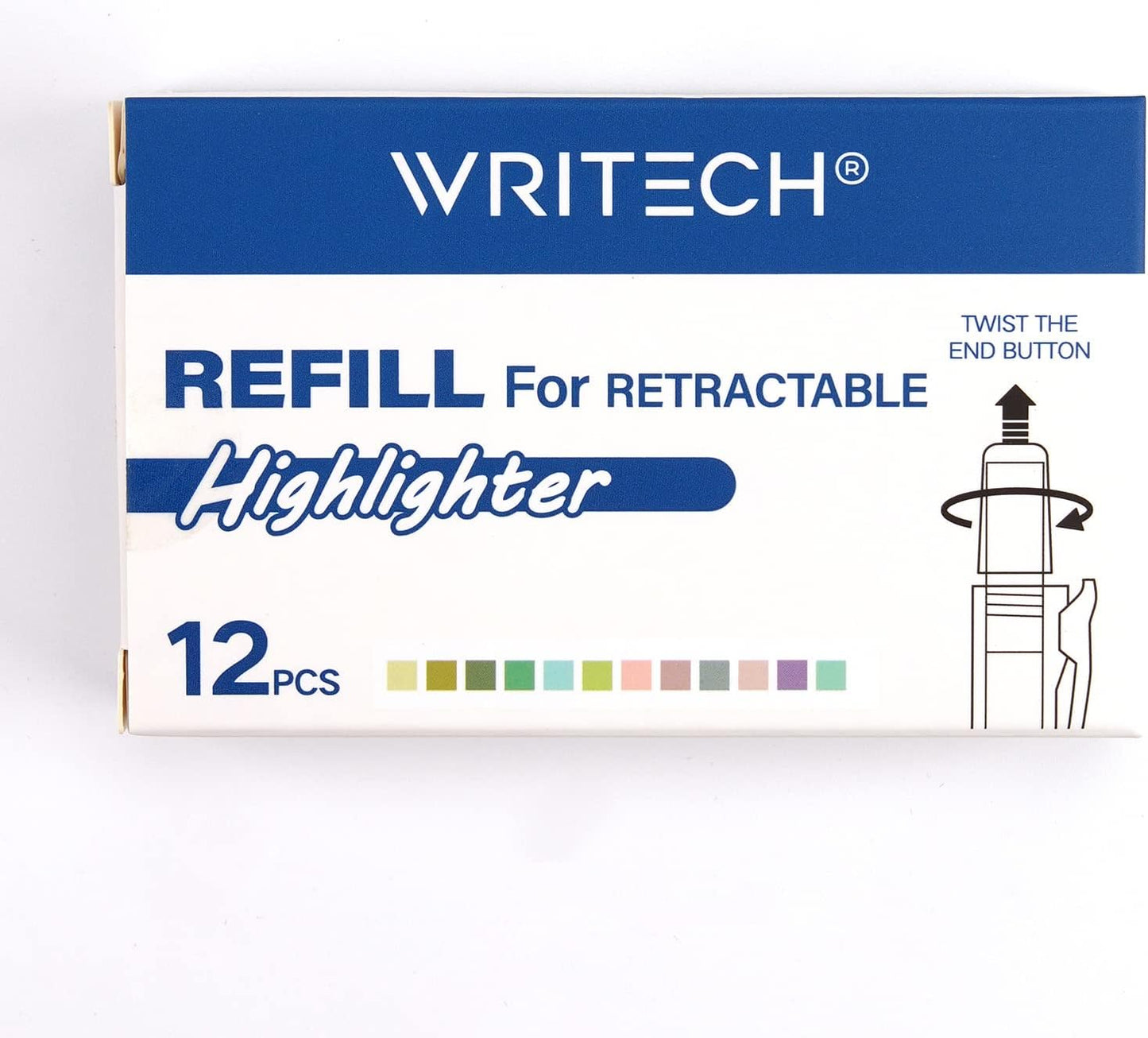WRITECH Highlighter Refills, Assorted Colors Chisel Tip No Smear (12ct Neutral)