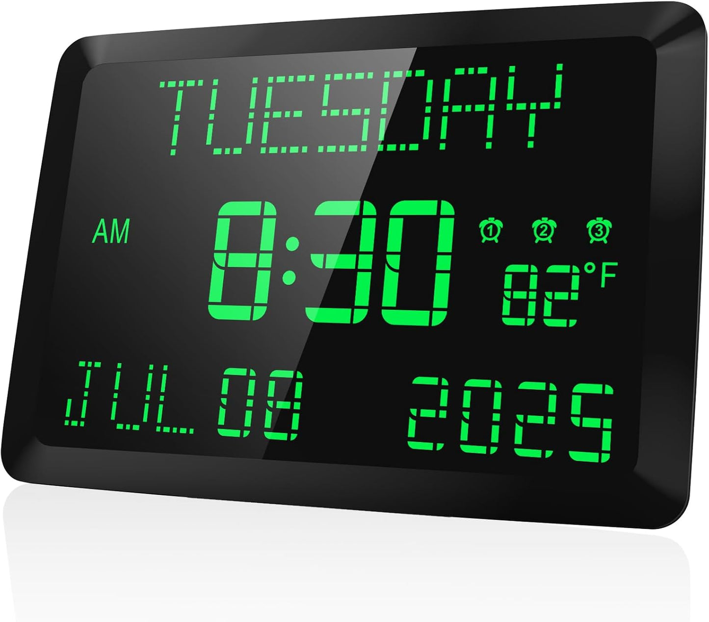 Raynic Day Clock, 11.5" Large Display Calendar Clock with Day and Date, Indoor Temperature, Adjustable Brightness, Snooze,12/24H, DST for Home, Office, Elderly