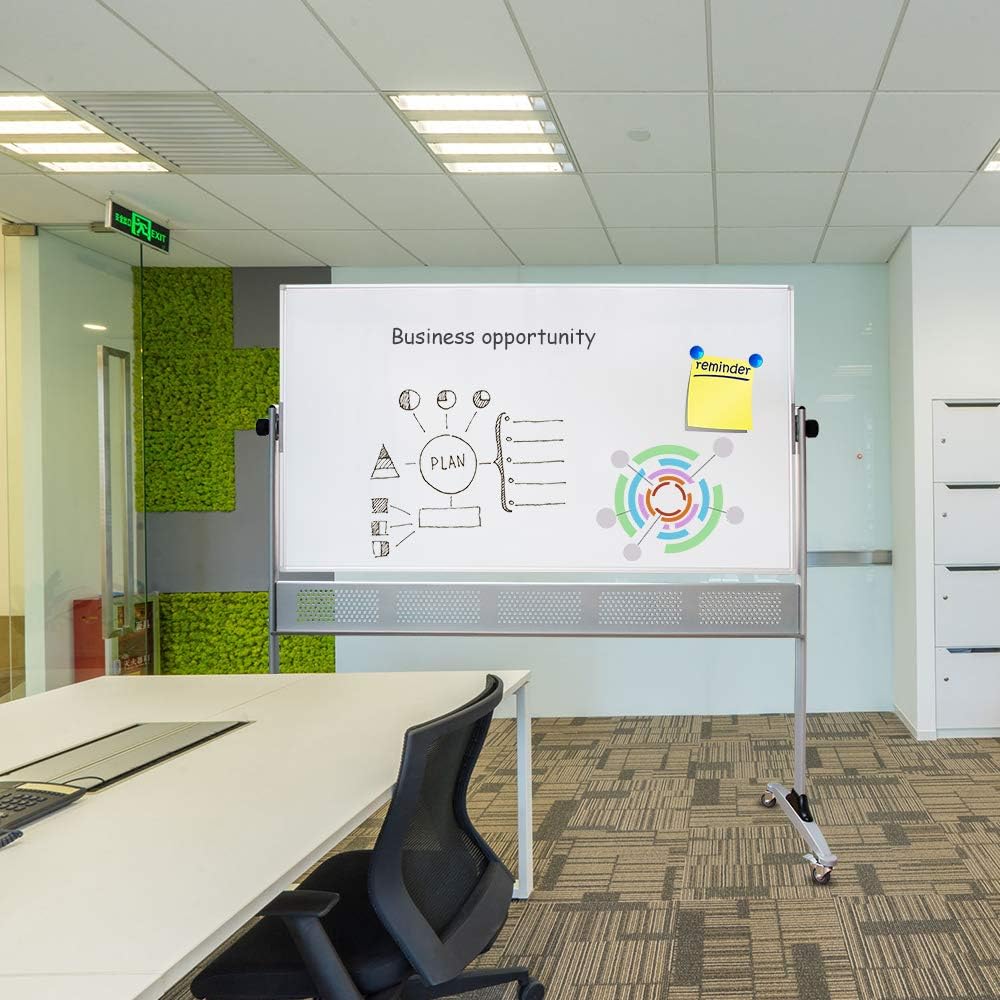 Xiwode Movable Double-Sided Magnetic Whiteboard with Wheels, Upgraded Durable Type of Mesh Bracket, Whiteboard Dimension 60×36,Can be Flipped, Written and Display, Suitable for Office and Classroom
