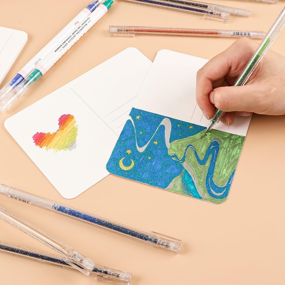 Grabie Capped Glitter Gel Pens 18 Colors, Metallic Vibrant Sparkle Gel Pens for Coloring, Color Pens for Adults,Colored Gel Pens for Adult Coloring Books and Drawing