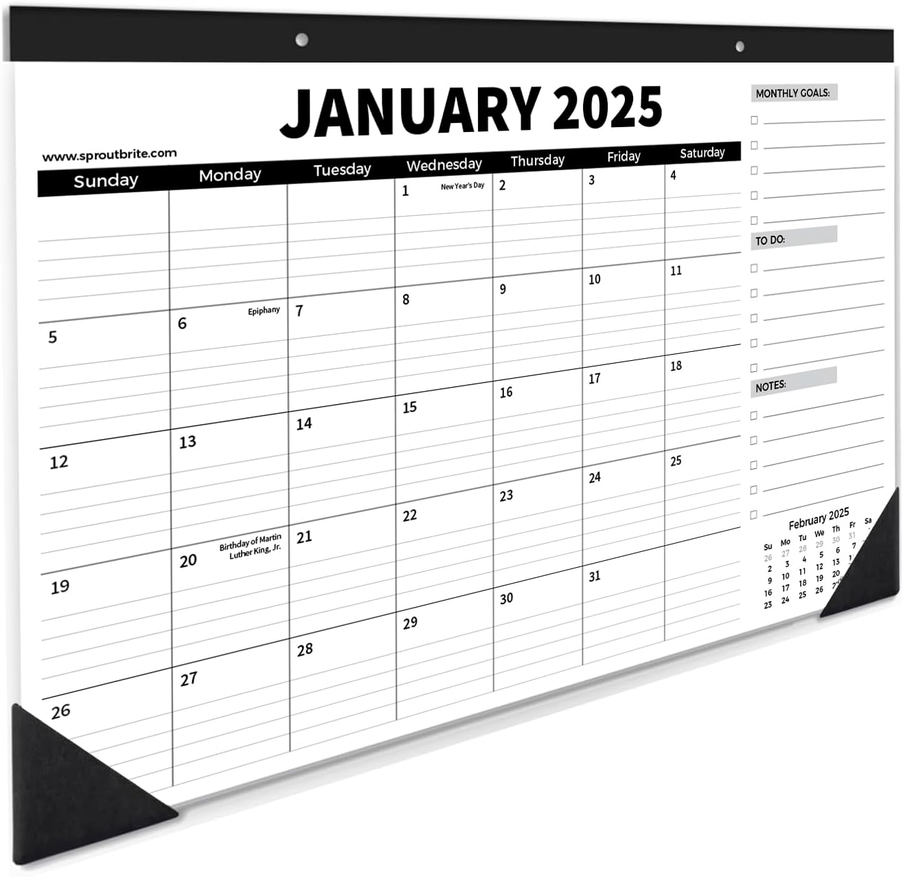 Sproutbrite 18 Month Desk Calendar 17" x 11.5" Medium Size Desktop Monthly Planner with To-Do List and Notes, Home, Office School Desk Calendar (1 PACK)