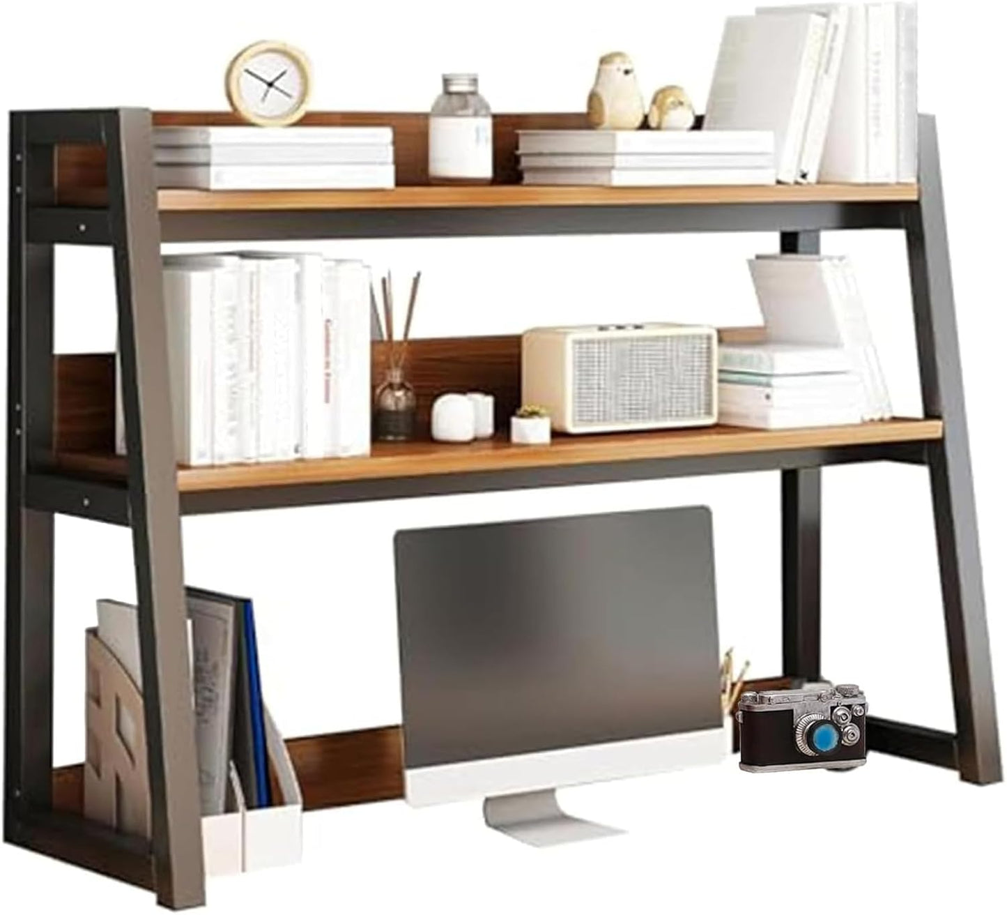 FPIGSHS Desktop Hutch Shelf，2-Tier Computer Desktop Bookcase Desk Organizer Shelf for Top Multipurpose Countertop Display Storage Rack for Home Office Dorm Use (95cm/37.4in)