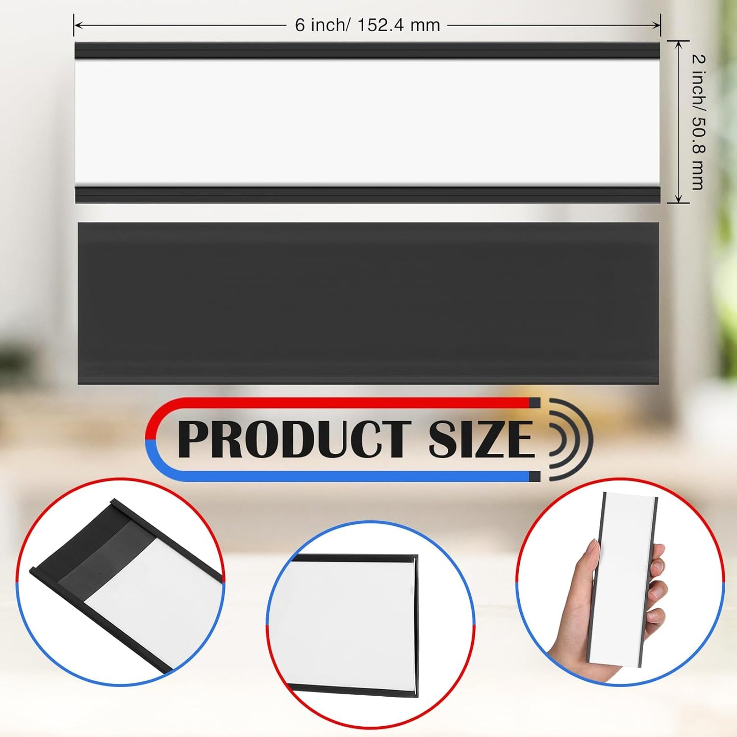 200 Pcs 6" x 2" Magnetic C Channel Label Holders with Replacement White Paper and Clear Plastic Films, Magnetic Cards Name Tags for Rack Shelf Warehouse Labels Accessories