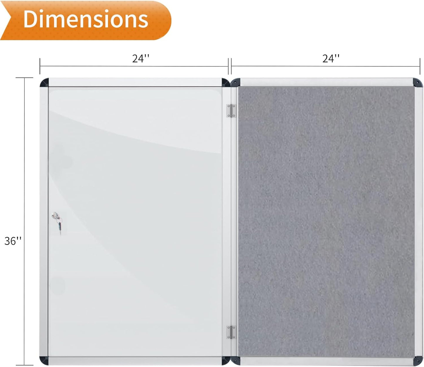 VIZ-PRO Tamperproof Lockable Gray Fabric Noticeboard Aluminium Framed 36x24 Inches