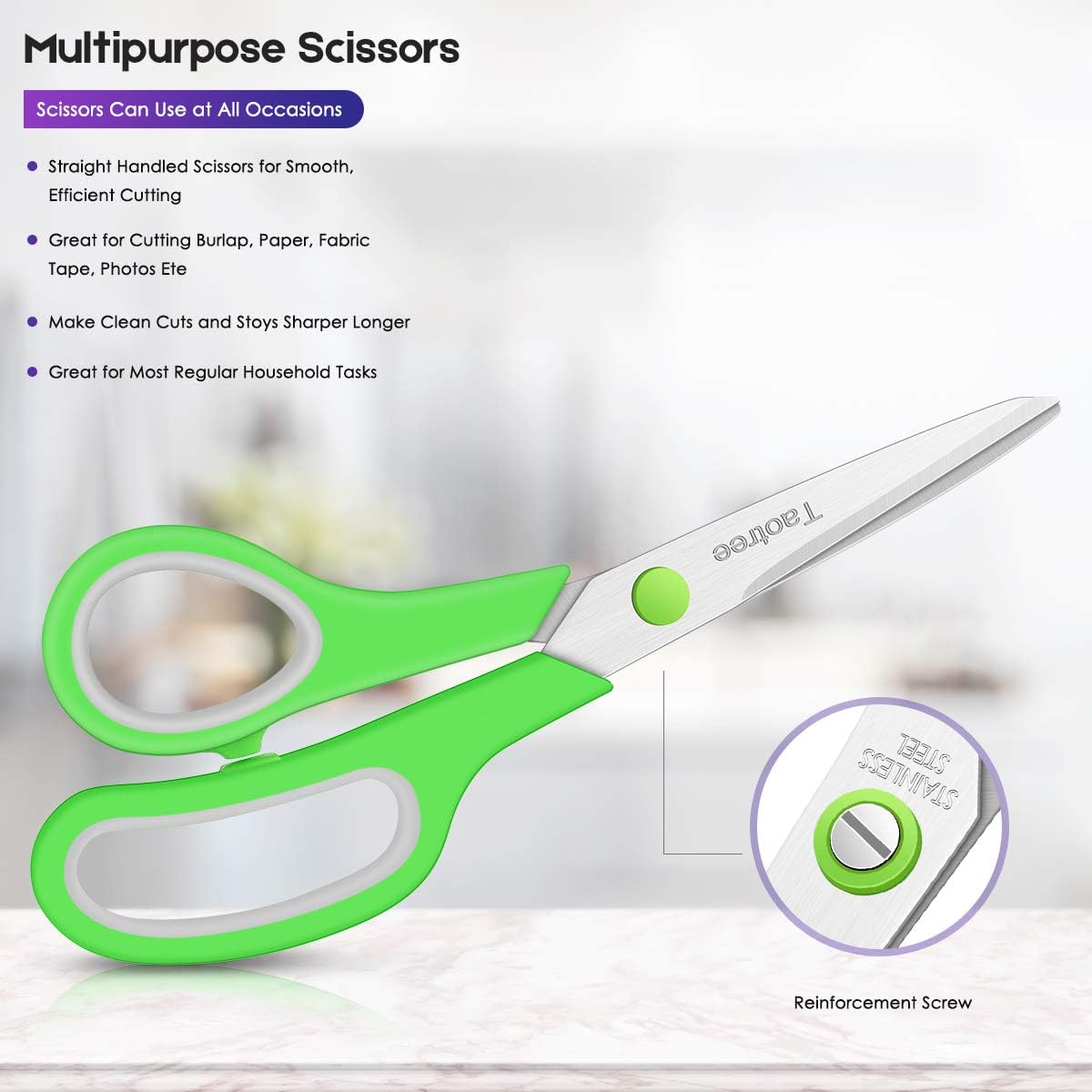 Scissors Bulk 60-Pack, Taotree 8" All Purpose Scissors, Soft Comfort-Grip Stainless Steel Sharp Shears for School Supplies Office Desk Home, Classroom Teacher Sewing Fabric Craft, Right/Left Handed