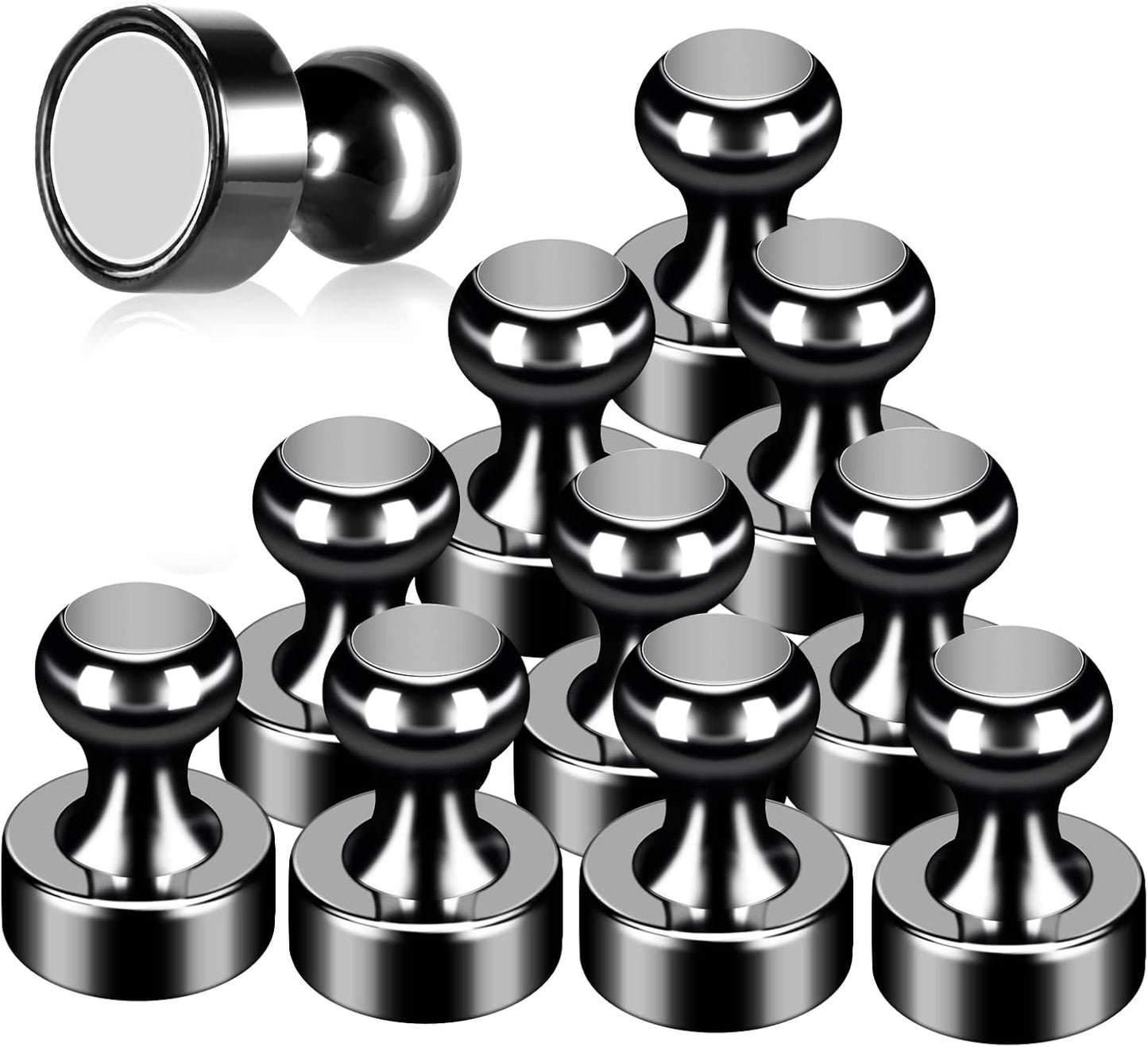 12Pack Fridge Magnets Black,Metal Refrigerator Magnet, Strong Push Pin Magnets for Whiteboard, Refrigerator, Dry Erase Board, Map, Locker Accessories, Office Accessories, Kitchen Accessories
