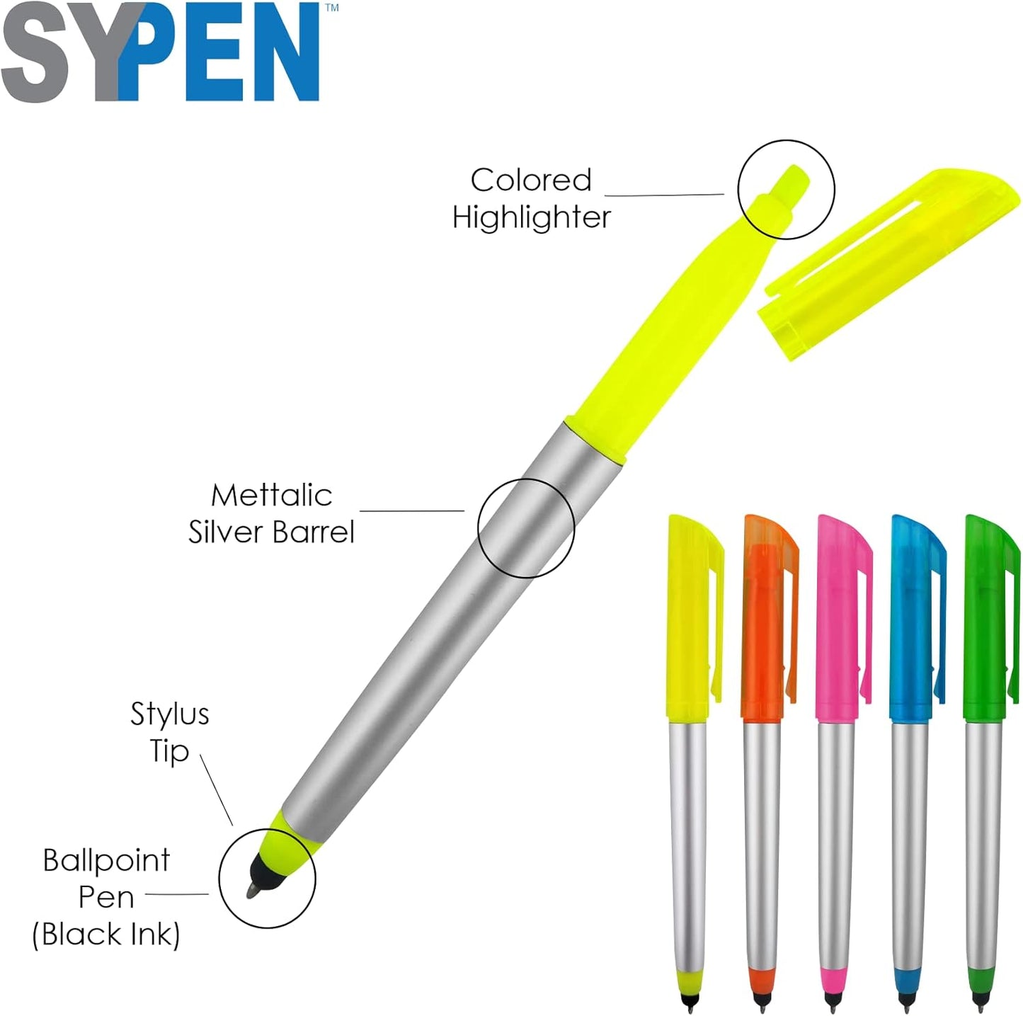 Personalized Pens with Highlighter and Stylus -250 Pack Bulk-Free Imprint - 3 In Highlighter, Ballpoint Pen, and Stylus Combo- add Custom Business Name, Logo or Gift Message- Blue