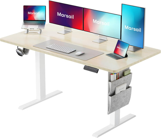 Marsail 48x24 Electric Standing Desk - Adjustable Height Computer Desk with Memory Presets, Storage Bag & Cable Management for Home Office & Gaming Workstations