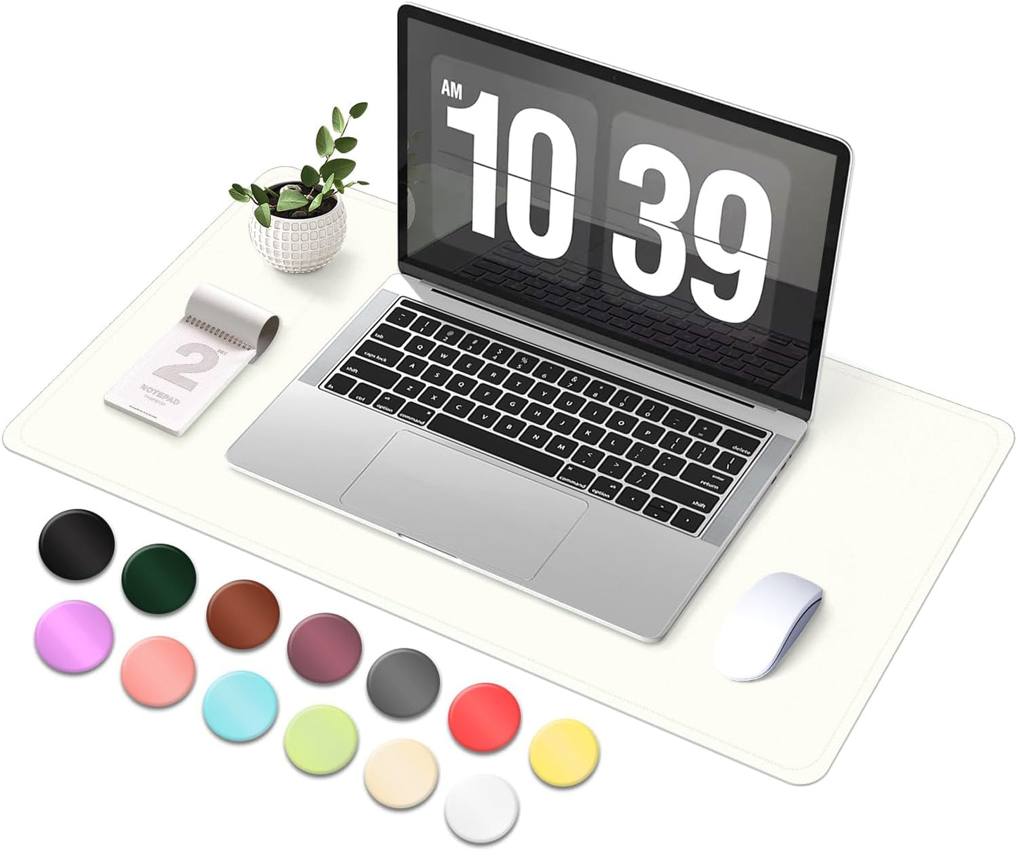 Leather & Suede Desk Pad Protector - Non-Slip, Waterproof Blotter Mat, Large Mouse Pad, Office & Home Desk Cover (White, 23.6" x 13.7")