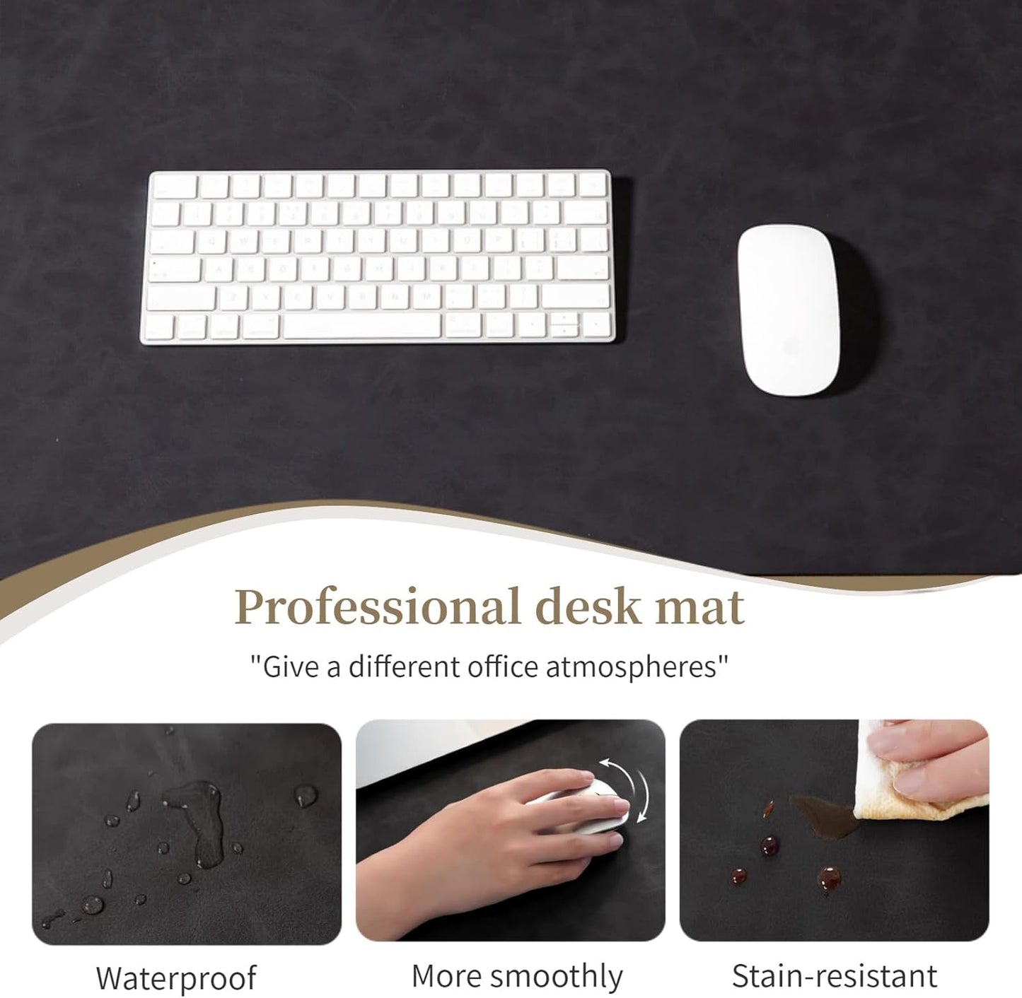 Leather desk pad for computer and laptops, Ideal for gaming and office use, Large mouse pad and keyboard mat, desk mat special for man. A complimentary wrist pad and phone stand. (Black, 17.7"x 39.37)