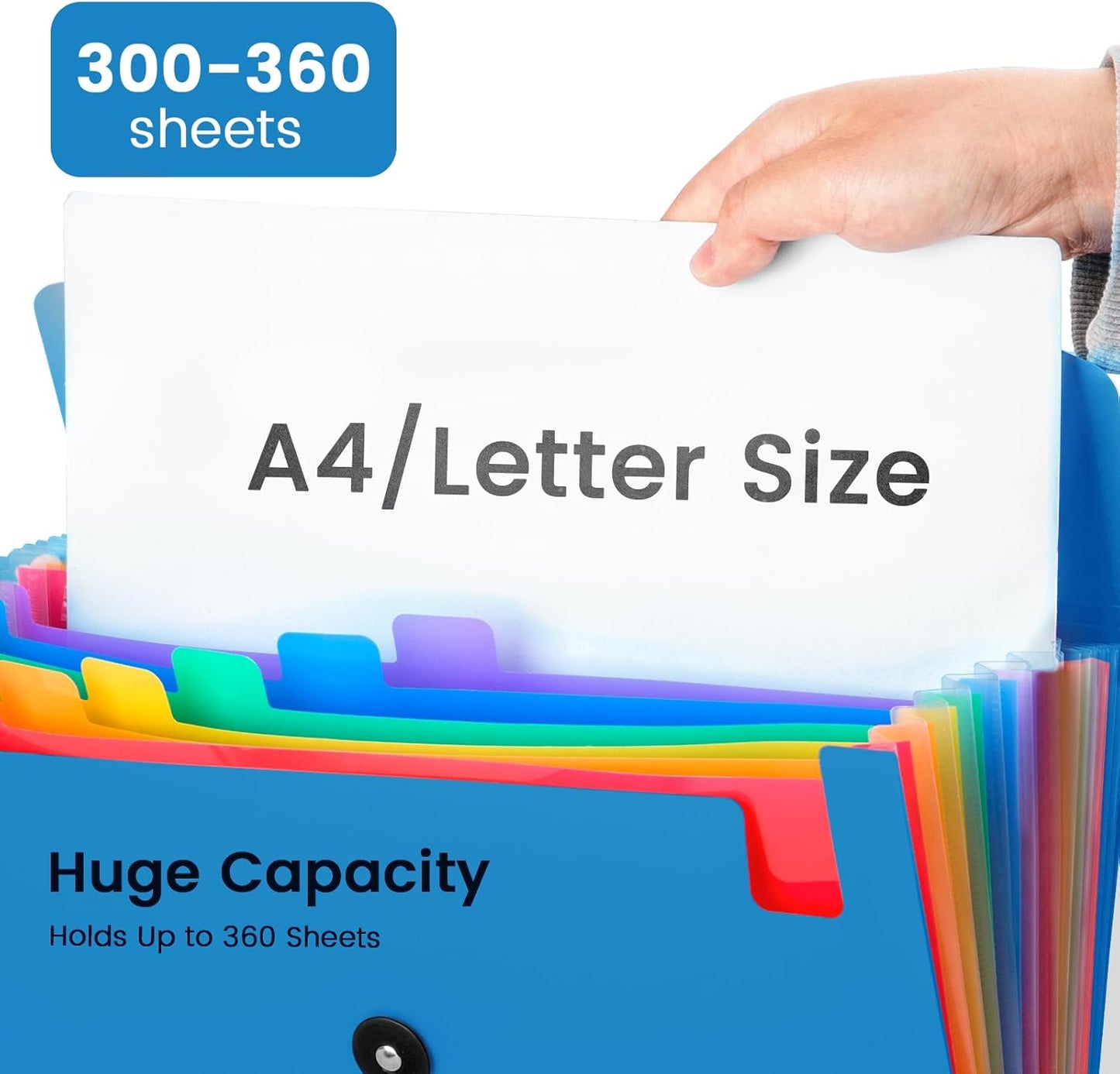 13 Pocket Accordion File Organizer with Elastic Closure, Expanding File Folder for Letter Size A4 Papers, Ideal for Home, Office Supplies, College Essentials - Blue