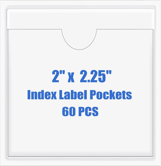 Origin-Joy 60 PCS Self Adhesive Index Card Pockets with Top Open, Clear Plastic Label Holder for Cards of Note, Library and Business, Adhesive Label Pockets & Card Holder (2 x 2.25 inch)