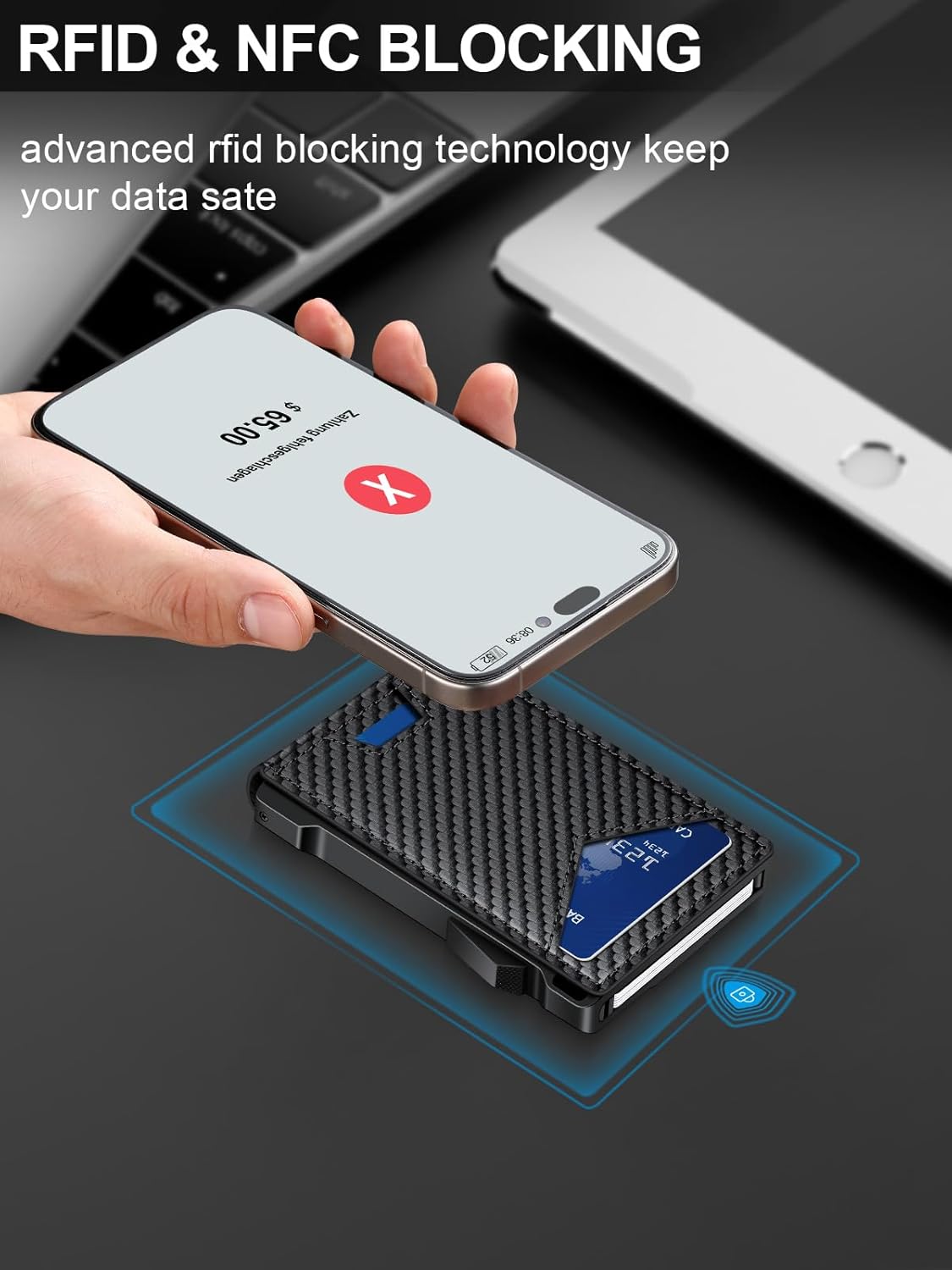 Wallet for Men RFID Wallet with 2 ID Windows & Money Clip, Slim Pop Up Card Holder for 10-12 Cards, Bifold Minimalist Smart Wallet for Front Pocket, Compact Metal Credit Card Holder, Gifts for Men