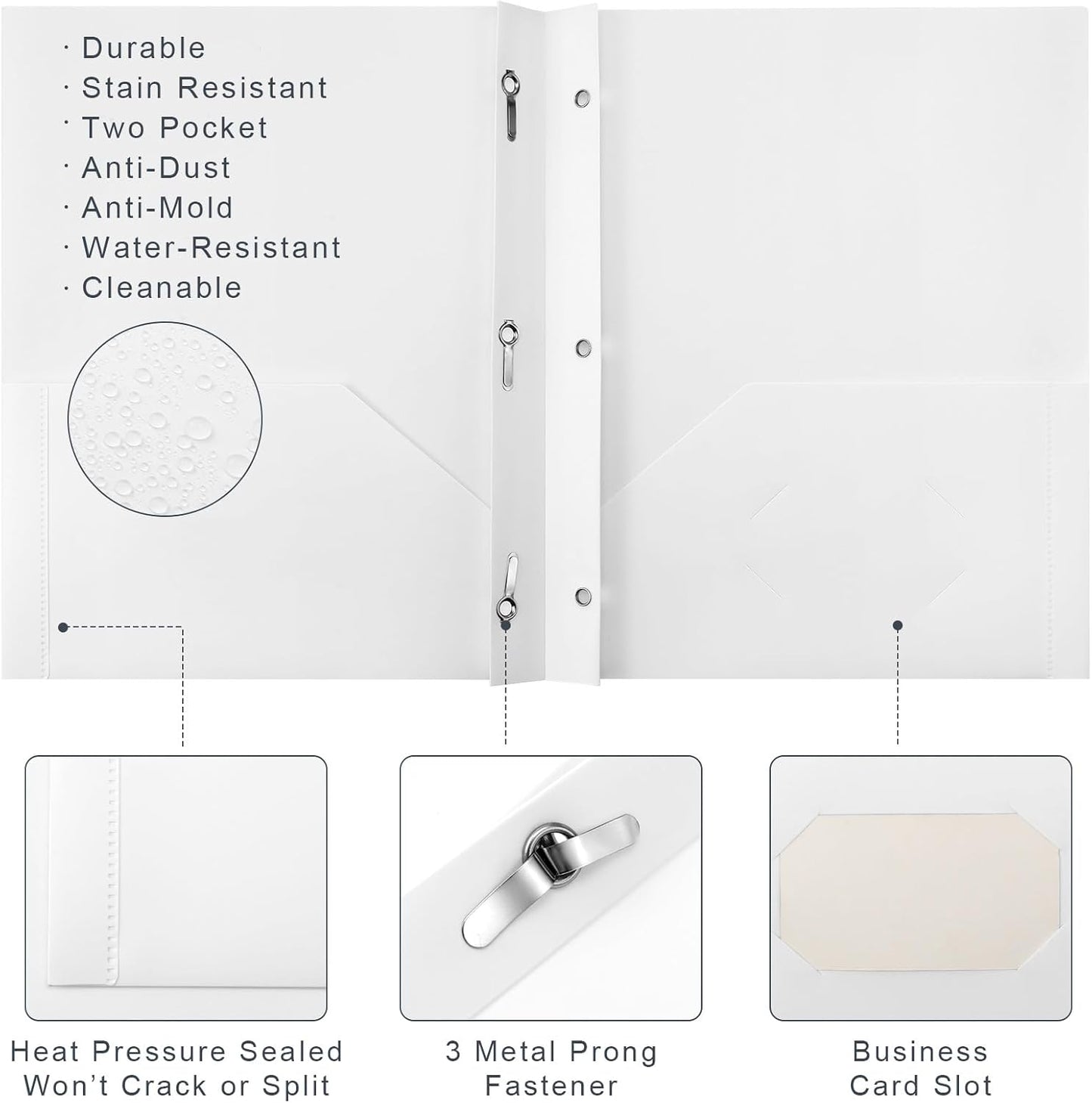 Patelai 48 Pcs Plastic Folders with 2 Pockets and 3 Prongs Home Folders with Card Slot Letter Size Heavy Duty Report Covers for Back to School(White,Classic)