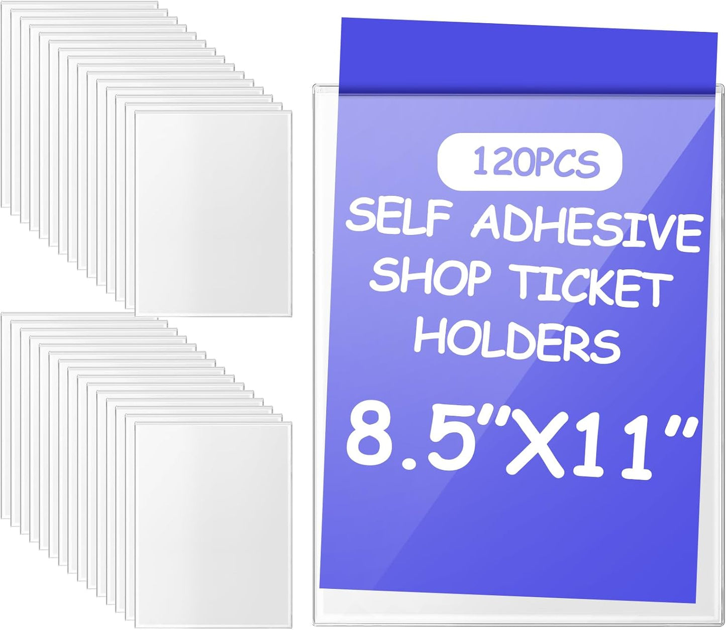 Outus Self Adhesive Shop Ticket Holders Clear Plastic Sleeves Adhesive Pockets Work Order Job Ticket Holders for Home Office Posting Signs(9 x 12 Inch,120 Pcs)