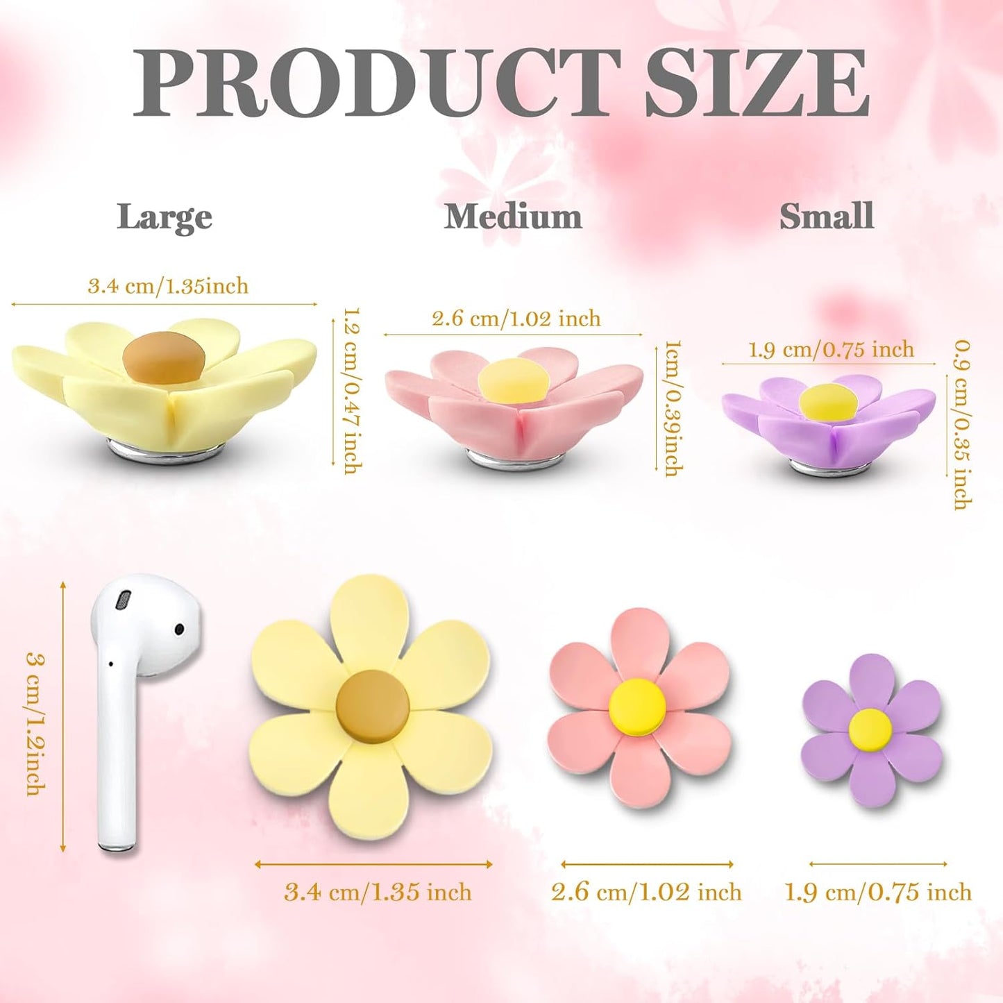 Qualsen Medium Flower Magnets for Whiteboard & Fridge – 12 Pcs Cute 3D Decorative Refrigerator Magnets for Locker, Kitchen, Office （26mm）