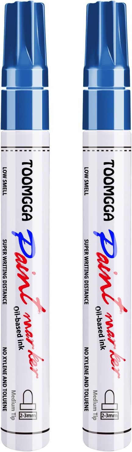 Permanent Paint Pens Blue Paint Markers 2 Pack Oil Based Markers, Quick Drying and Waterproof Marker Pen, Car Tire, Metal, Rock Painting, Wood, Plastic, Canvas, Craft Supplies for Adults