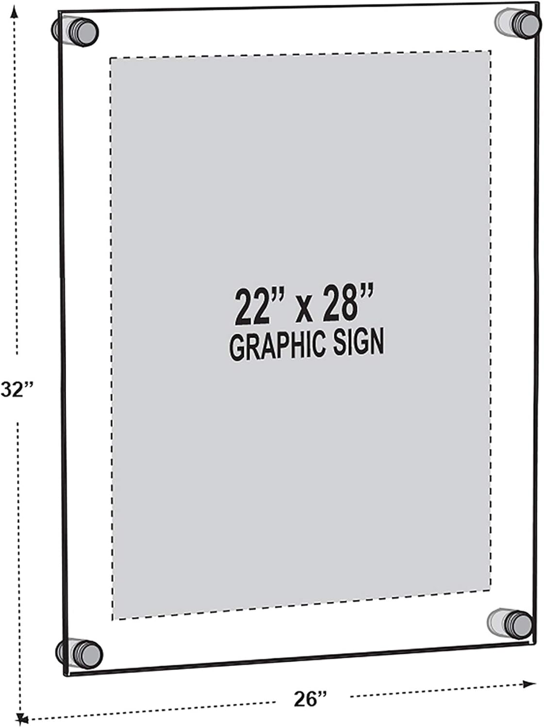 Azar Displays 105530-BLK Acrylic Floating Double Panel Wall Frame,22" x 28" Graphic Size, Overall Frame Size: 26" x 32", Black
