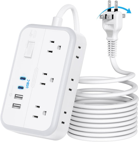 NTONPOWER Extension Cord 15 FT, 1875W Two Prong to Three Prong Outlet Adapter, 1080 Joules Surge Protector Power Strip, Rotating Plug 2 Prong Extension Cord with 4 USB Ports(2 USB C), for Old House