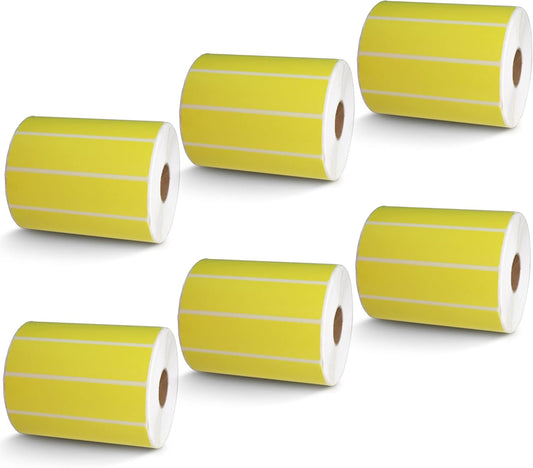 BETCKEY - 4" x 1" Multipurpose Labels Compatible with Zebra & Rollo Label Printer,Premium Adhesive & Perforated[Yellow, 6 Rolls, 8250 Labels]