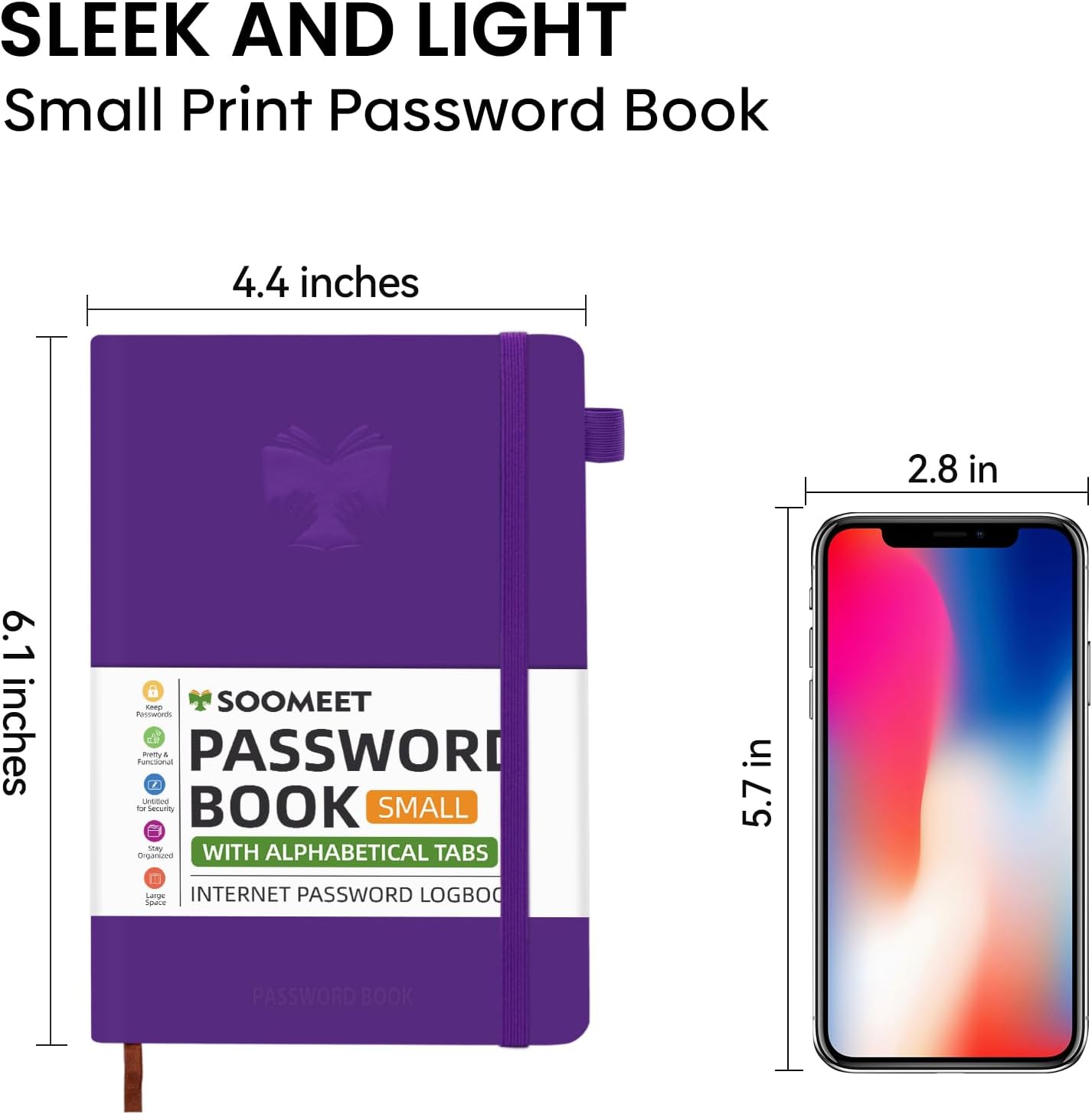 Password Book with Alphabetical Tabs, Hardcover Password Keeper, Size 4.4''x 6.1'' Password Notebook for Saving Internet Login, Username, Password Organizer for Computer & Website Logins,