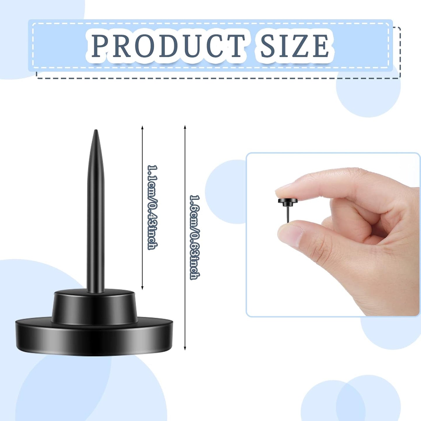 30 Pieces Push Pins, Metal Thumb Tacks for Picture Photo Hanging, Wall Pins for Board Posters Bulletin Maps, Wall Tack for Office Home Decorative (Black)